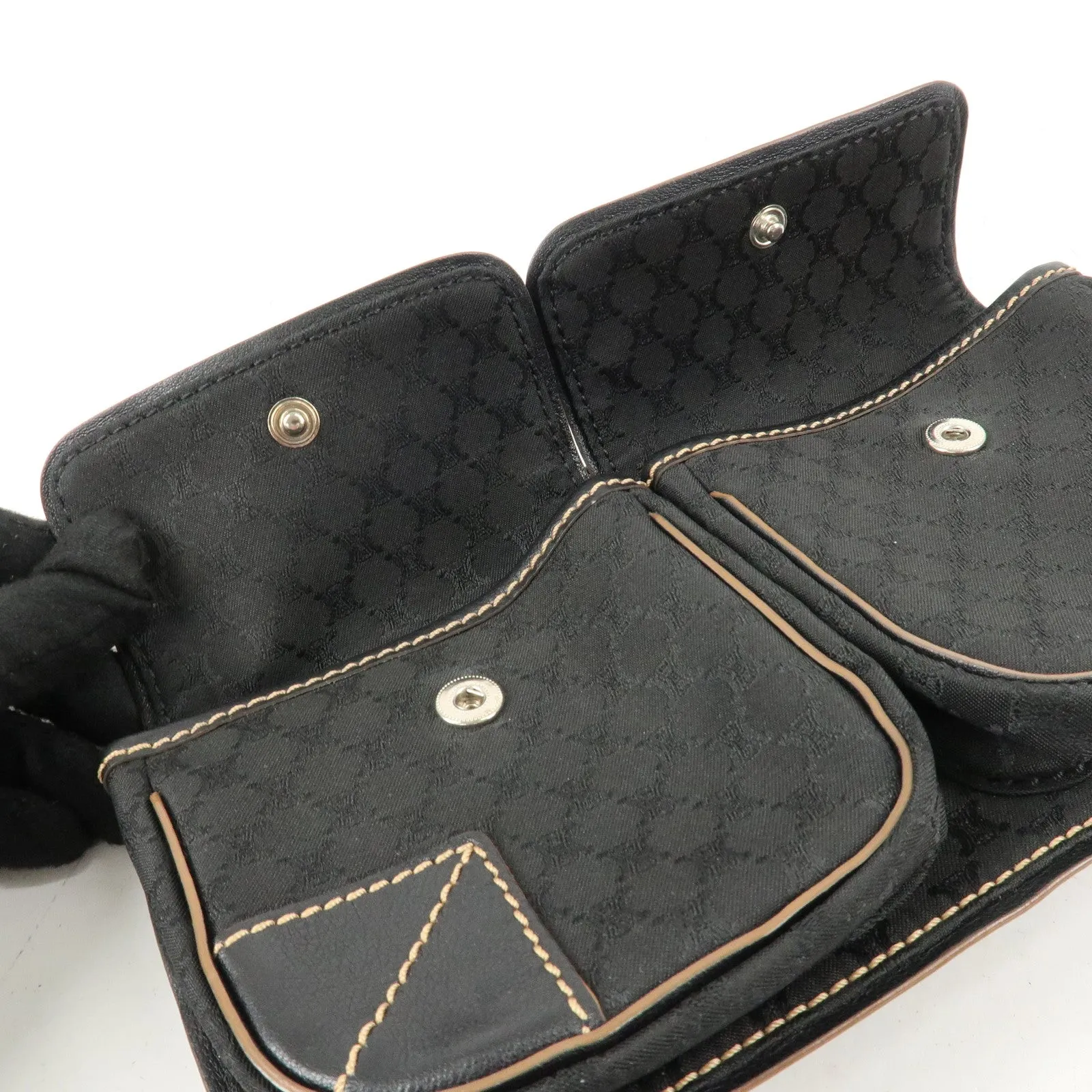 CELINE Macadam Canvas Leather Waist Bag Cross Body Bag Black Used
