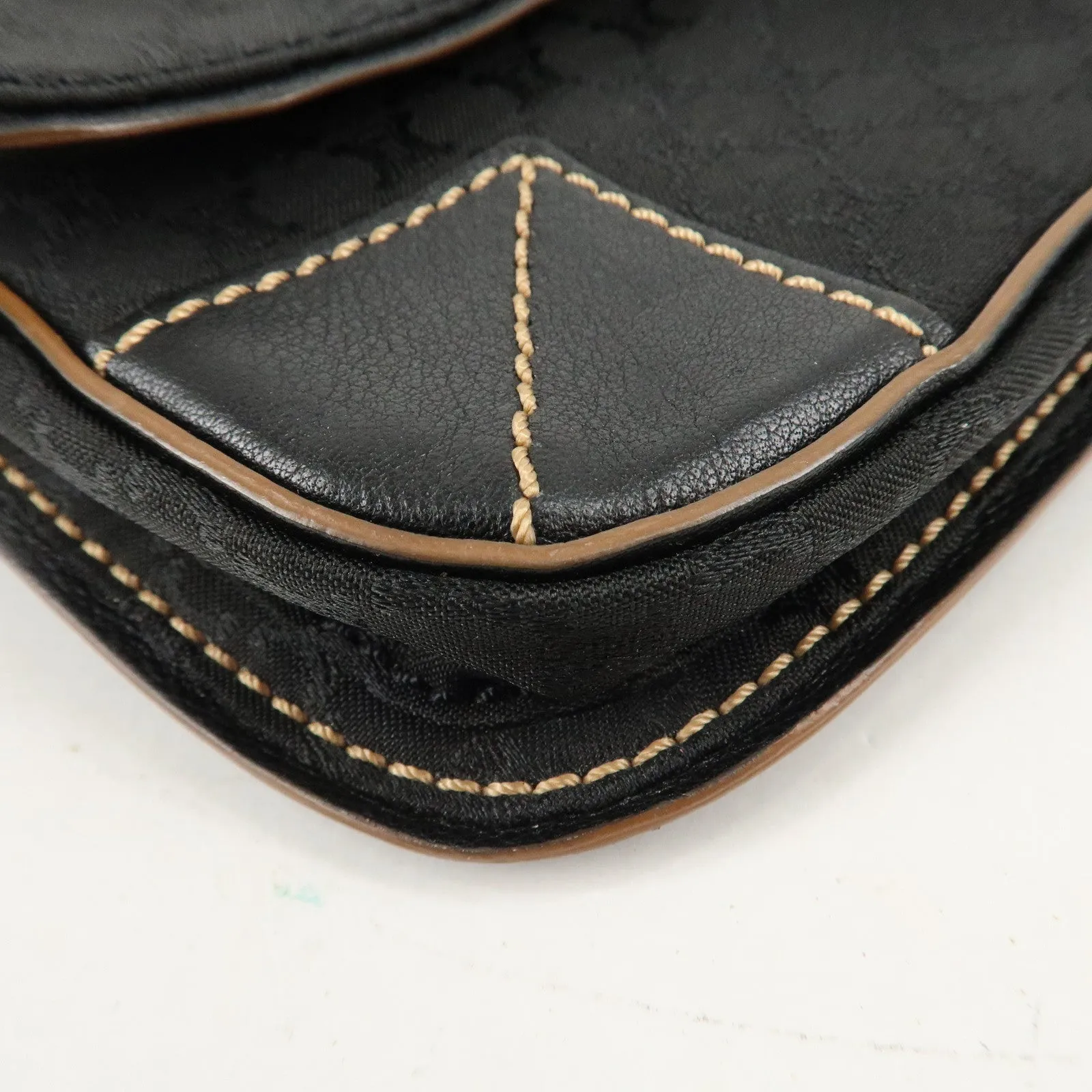 CELINE Macadam Canvas Leather Waist Bag Cross Body Bag Black Used
