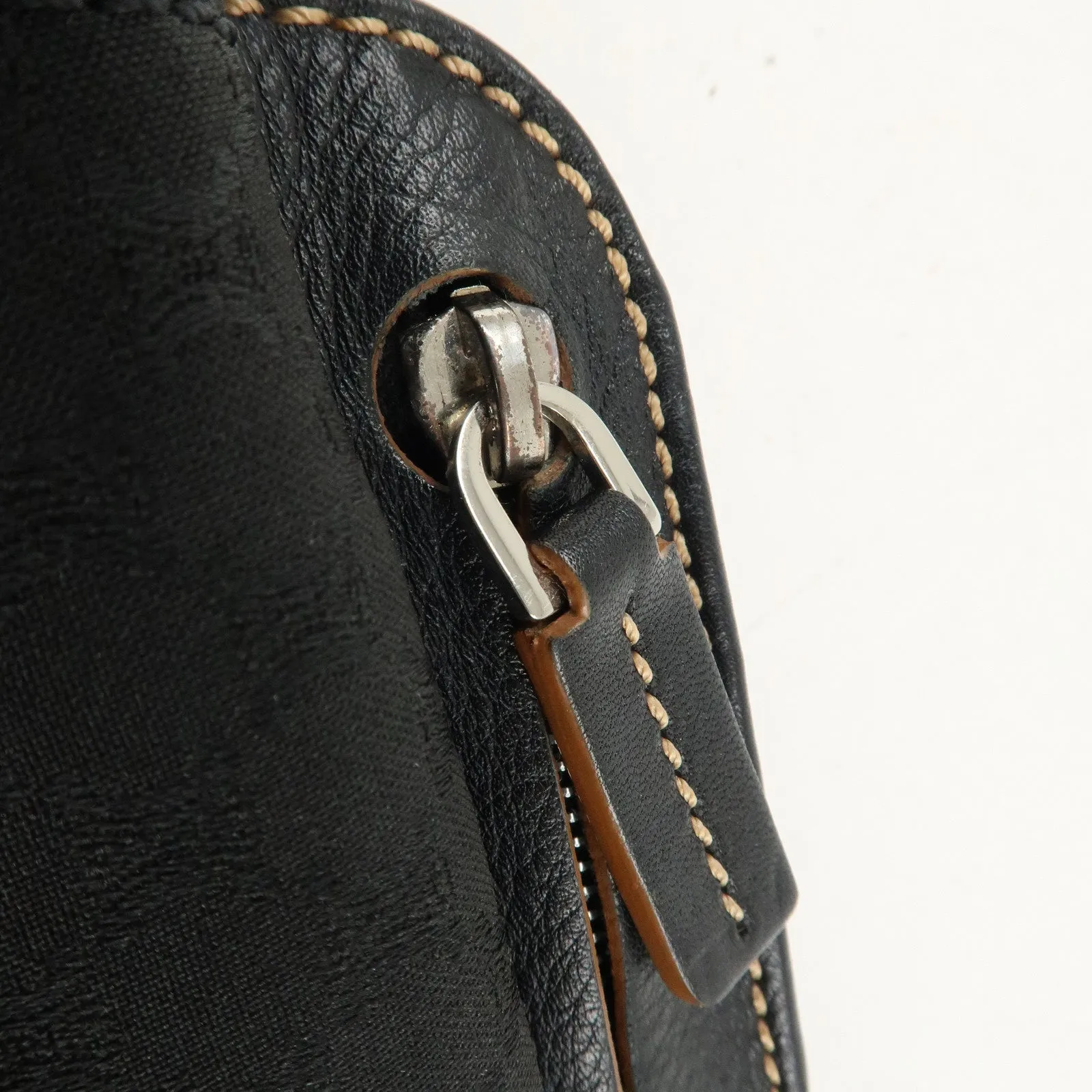 CELINE Macadam Canvas Leather Waist Bag Cross Body Bag Black Used