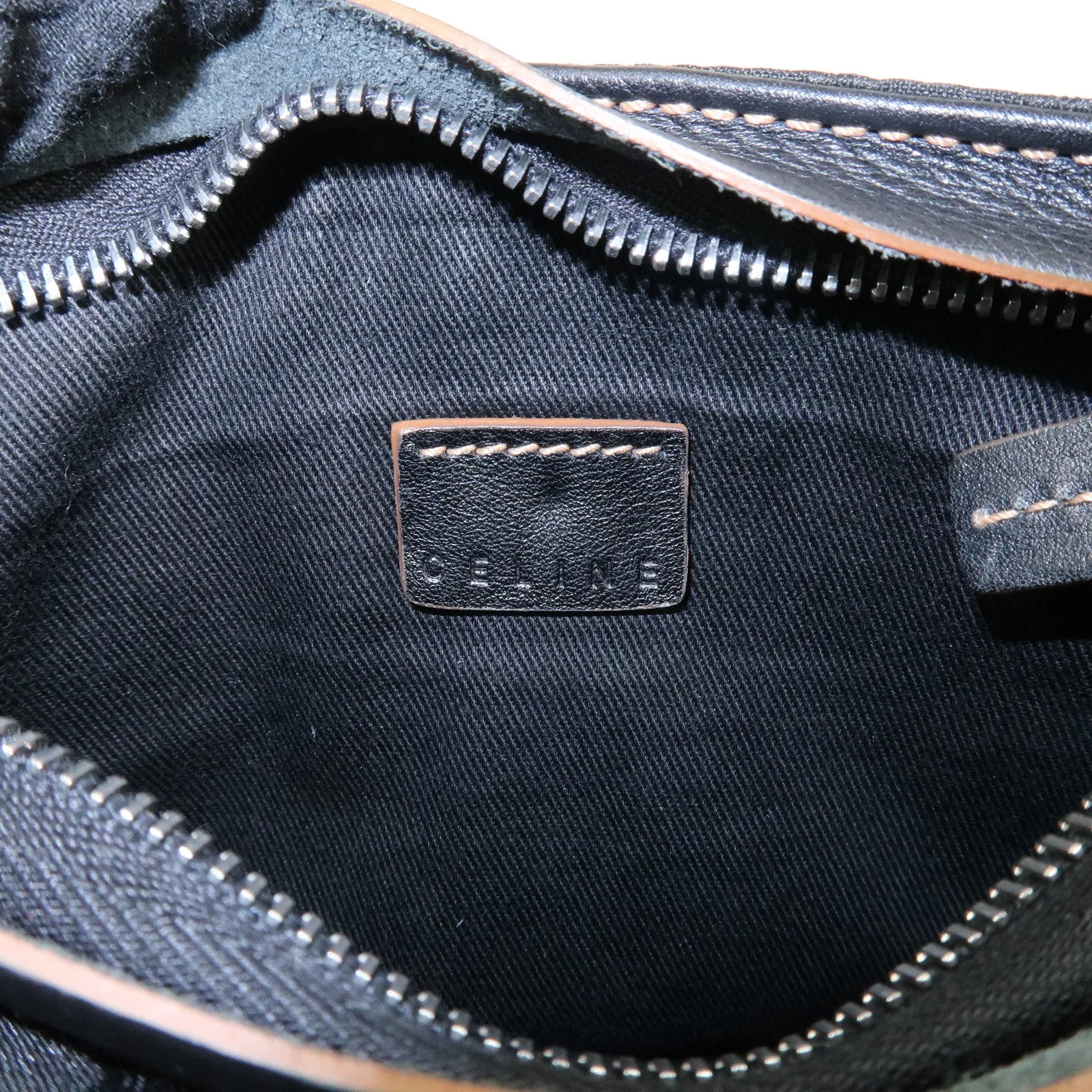 CELINE Macadam Canvas Leather Waist Bag Cross Body Bag Black Used