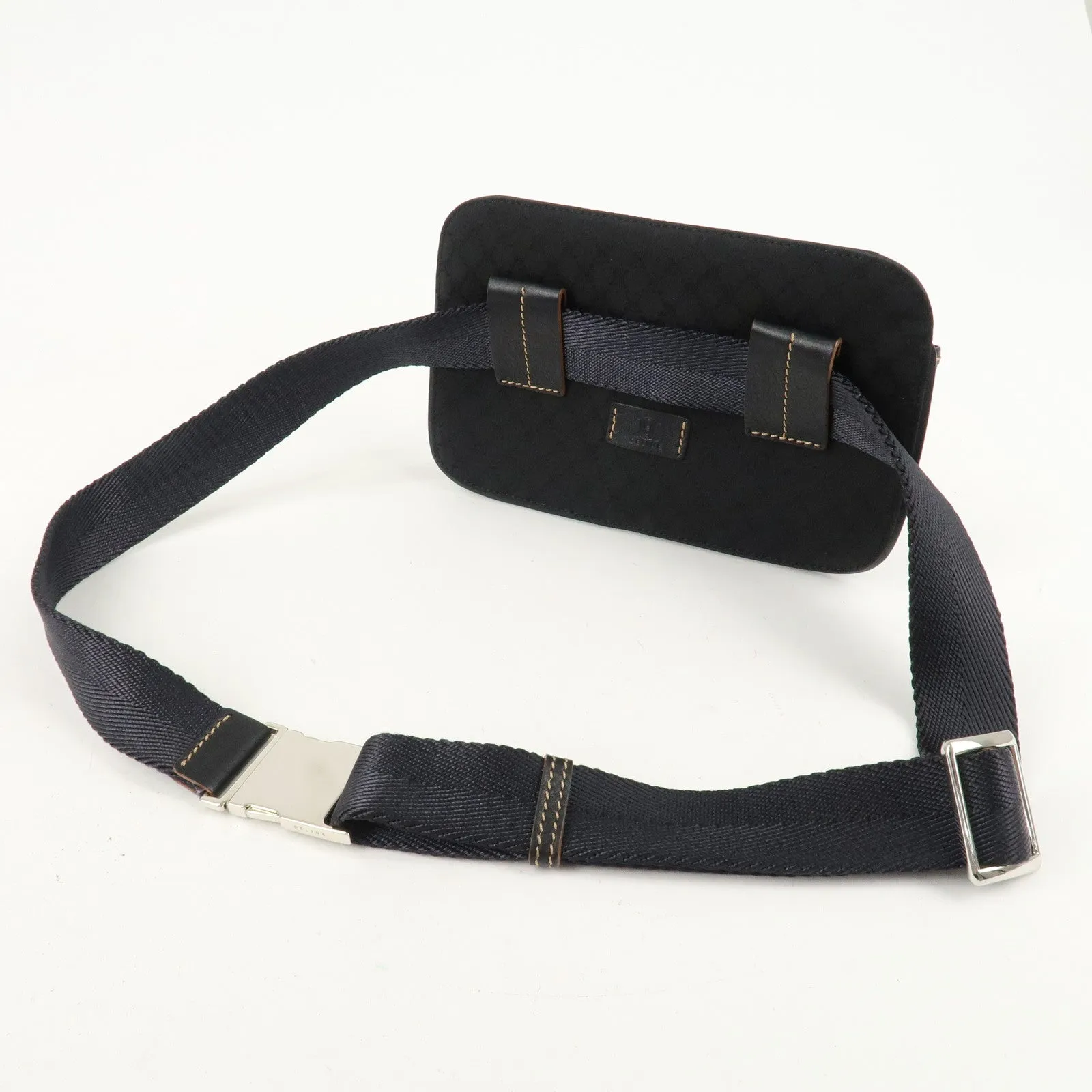 CELINE Macadam Canvas Leather Waist Bag Cross Body Bag Black Used