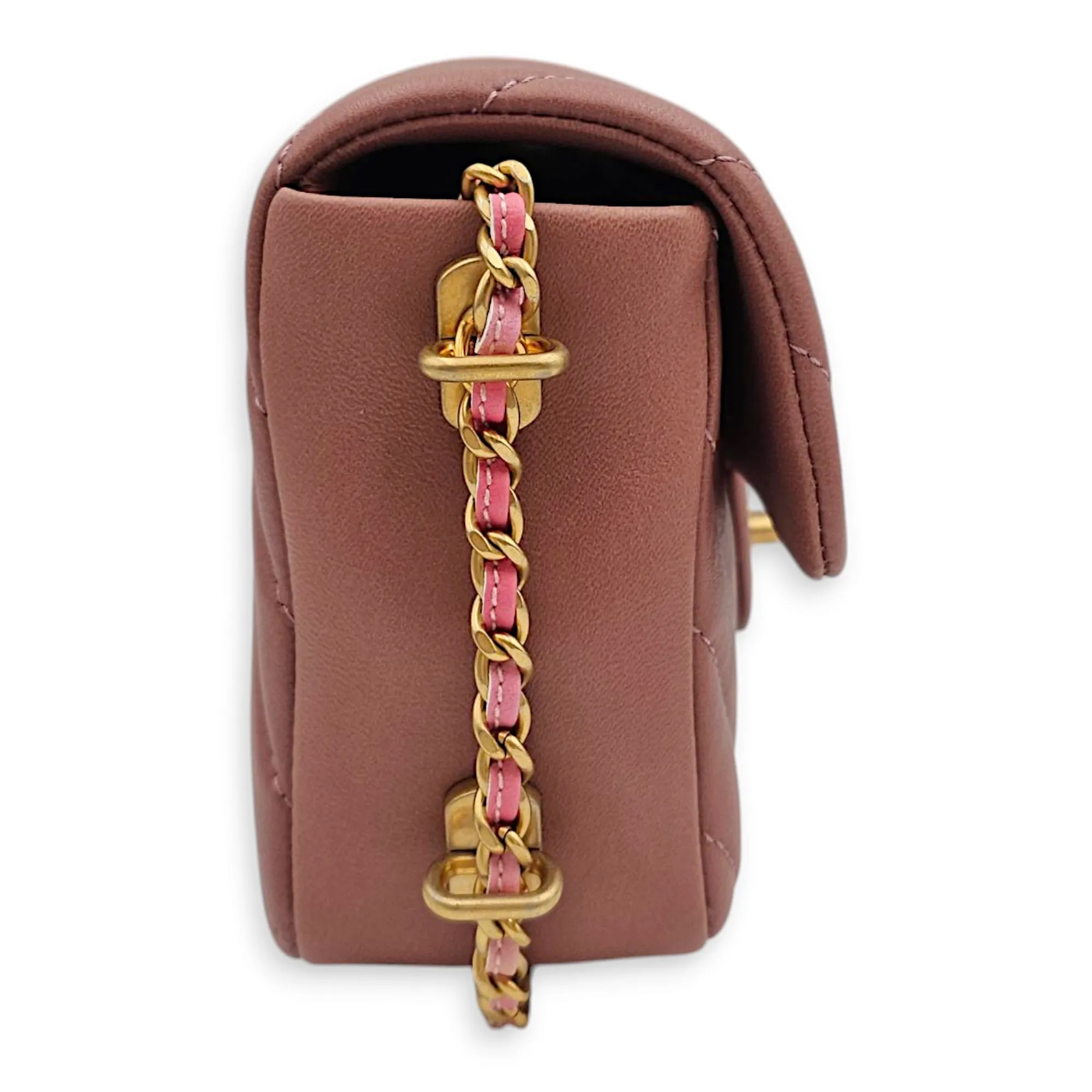 Chain Around Chevron Mini Flap 21x14x6cm Dusty Rose Crossbody Bag in Lambskin, Gold hardware