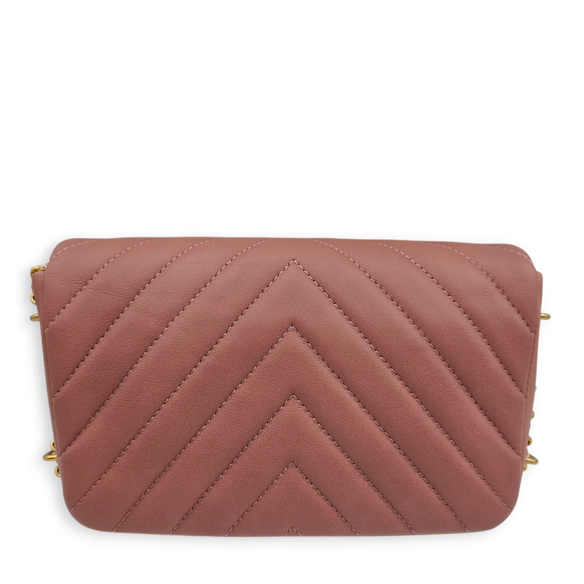 Chain Around Chevron Mini Flap 21x14x6cm Dusty Rose Crossbody Bag in Lambskin, Gold hardware