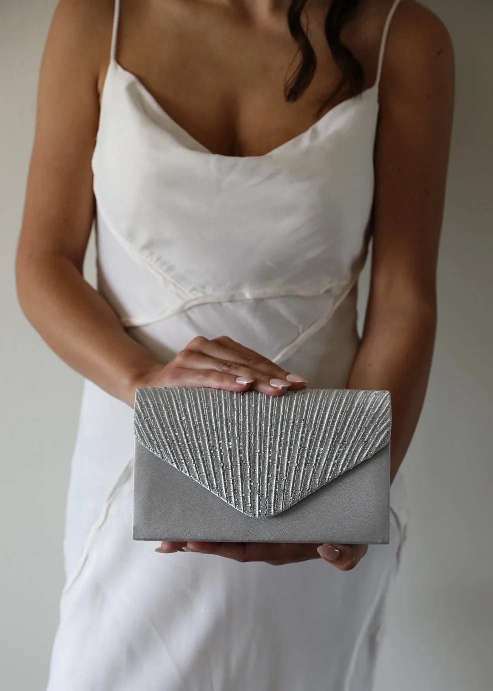 Champagne Satin Evening Clutch
