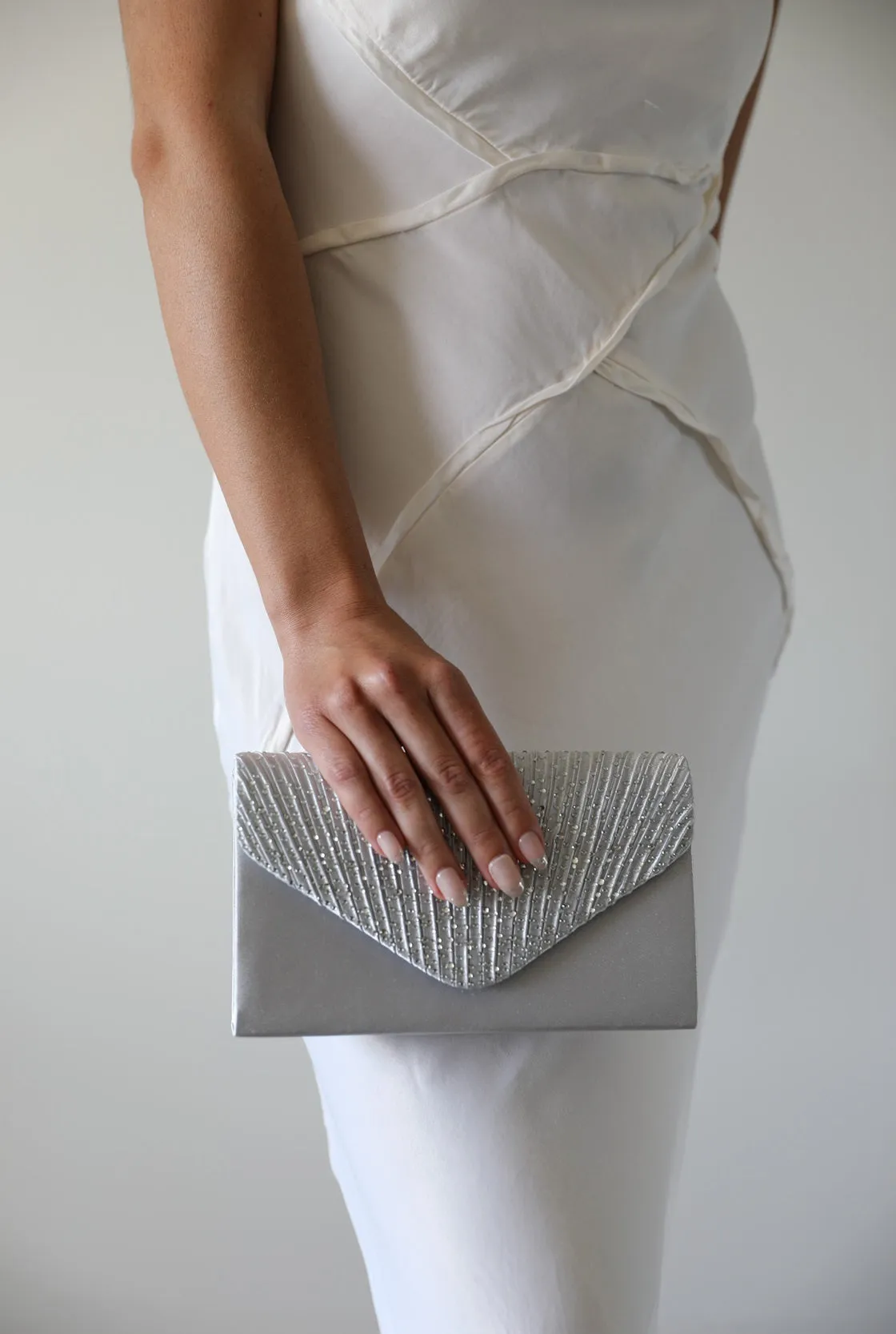 Champagne Satin Evening Clutch