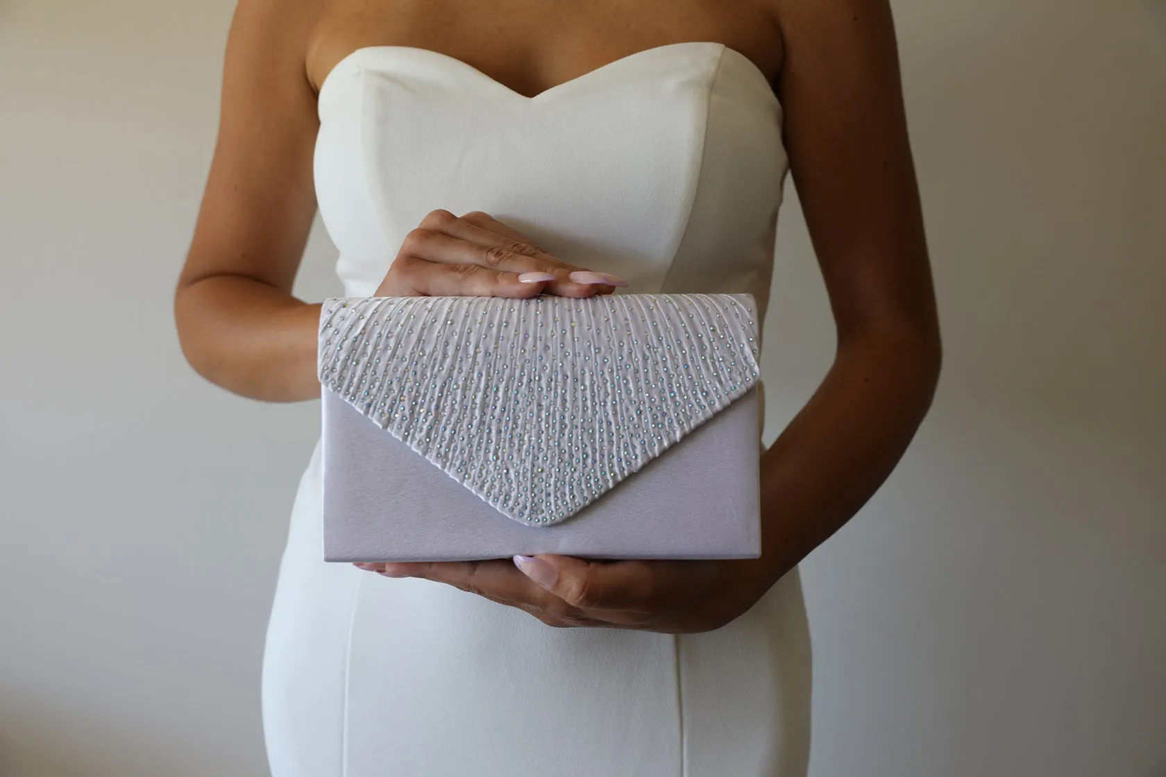 Champagne Satin Evening Clutch