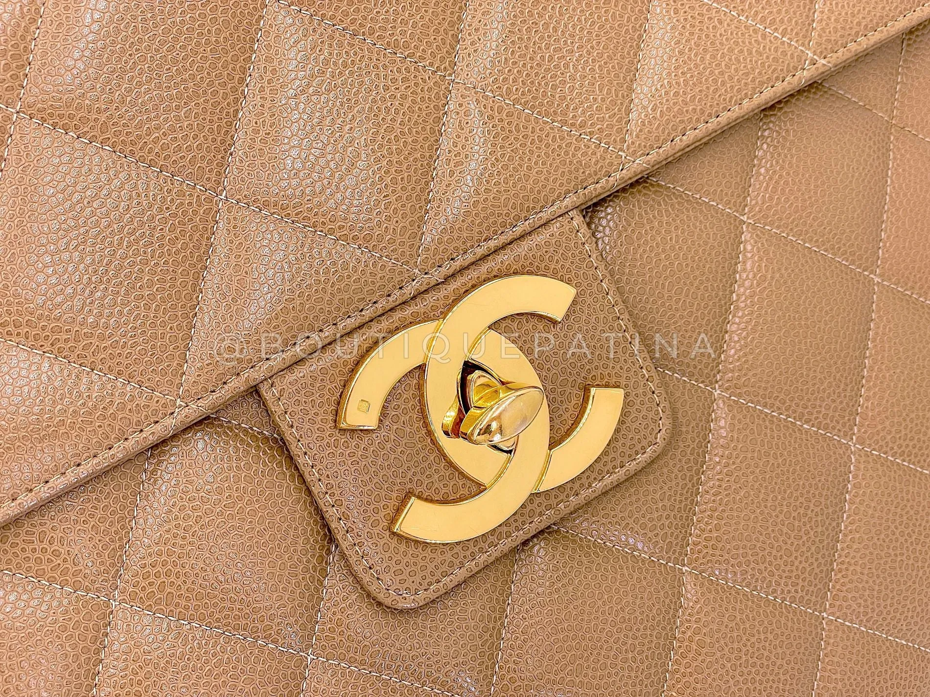 Chanel 1995 Vintage Taupe Beige Caviar Briefcase Tote Bag 24k GHW 7Z0