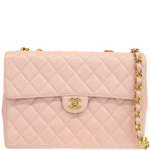 CHANEL Around 2001 Made Classic Flap Chain Bag Jumbo Baby Pink