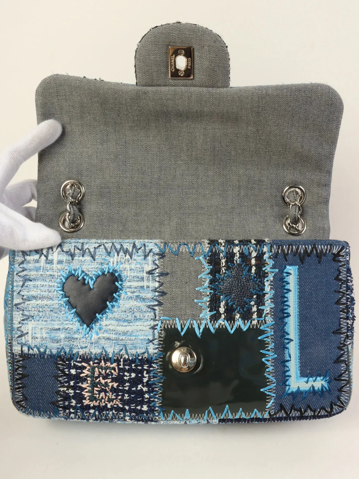 CHANEL Around 2014 Made Patchwork Classic New Chain Shoulder Bag Blue/Multi