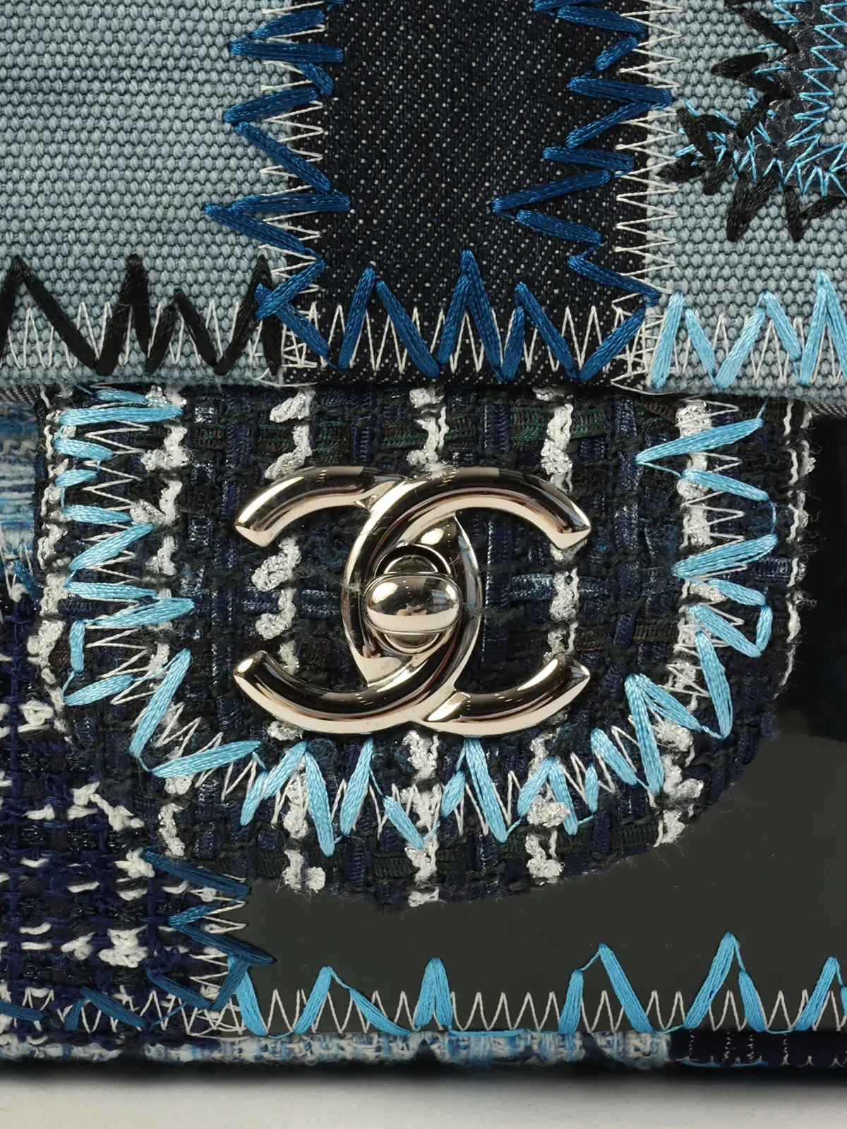 CHANEL Around 2014 Made Patchwork Classic New Chain Shoulder Bag Blue/Multi