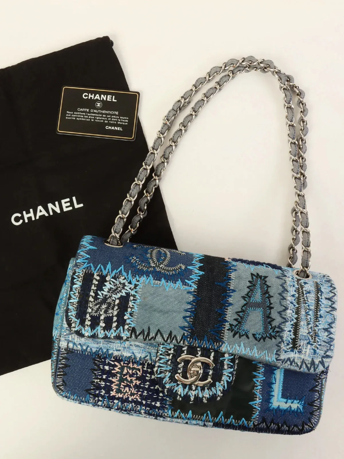 CHANEL Around 2014 Made Patchwork Classic New Chain Shoulder Bag Blue/Multi