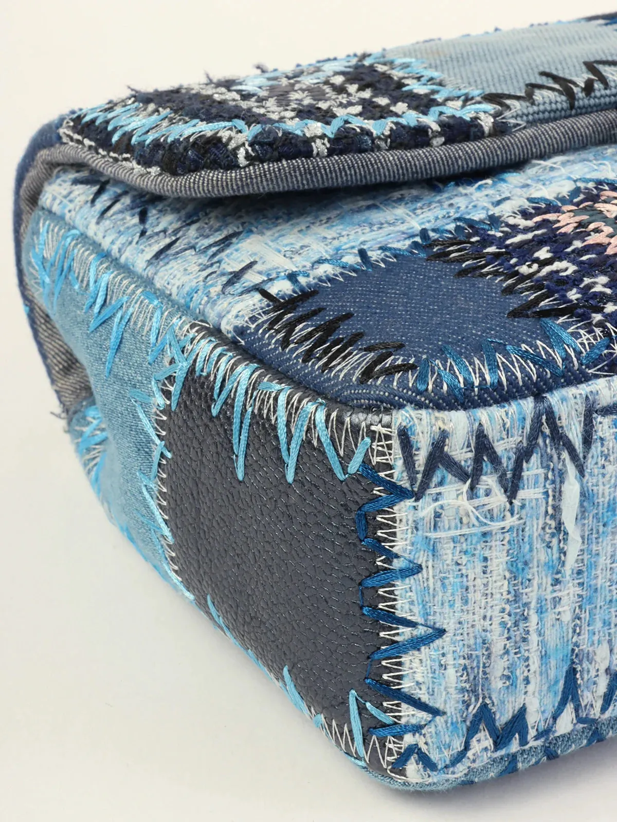 CHANEL Around 2014 Made Patchwork Classic New Chain Shoulder Bag Blue/Multi