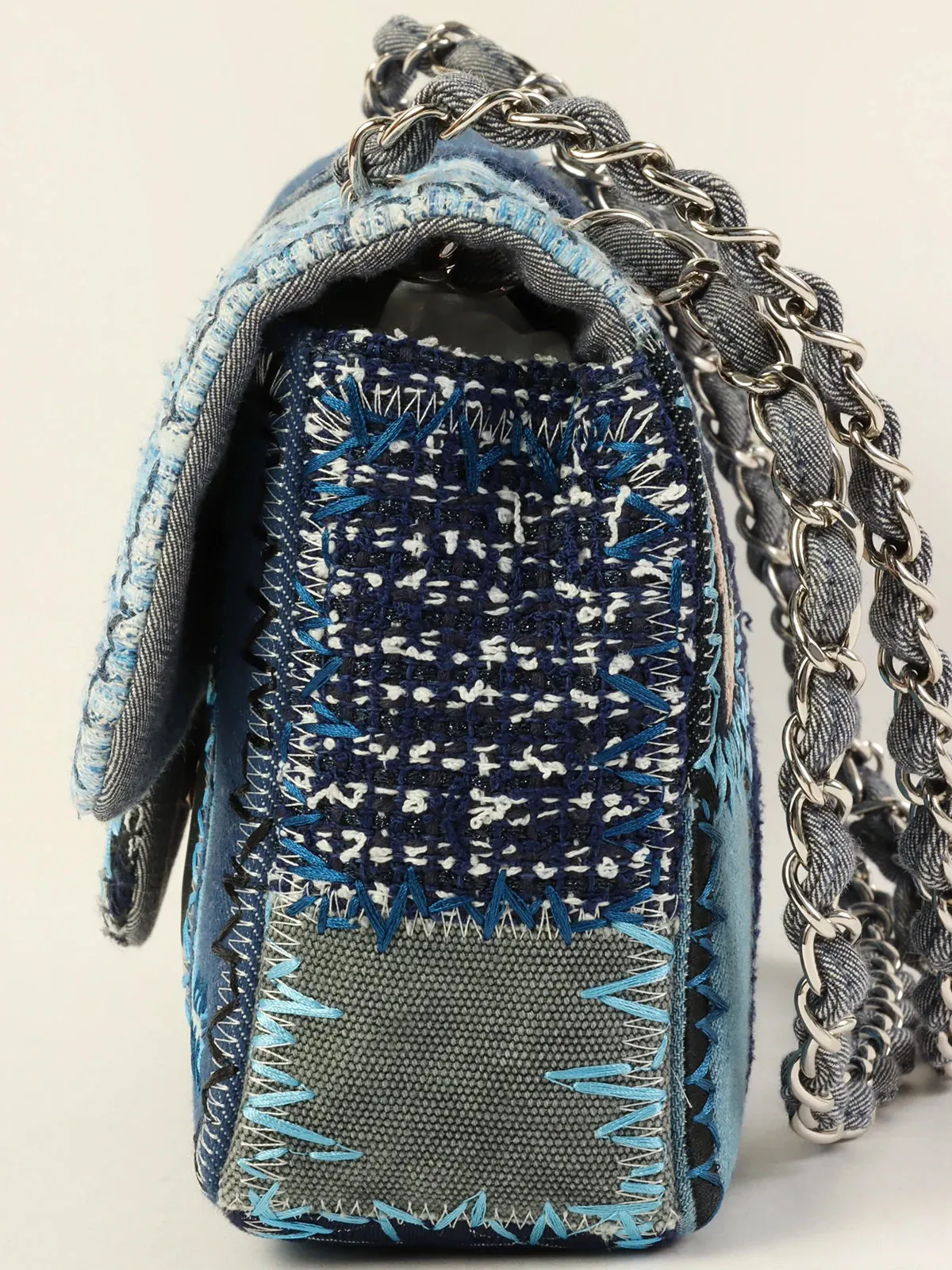 CHANEL Around 2014 Made Patchwork Classic New Chain Shoulder Bag Blue/Multi
