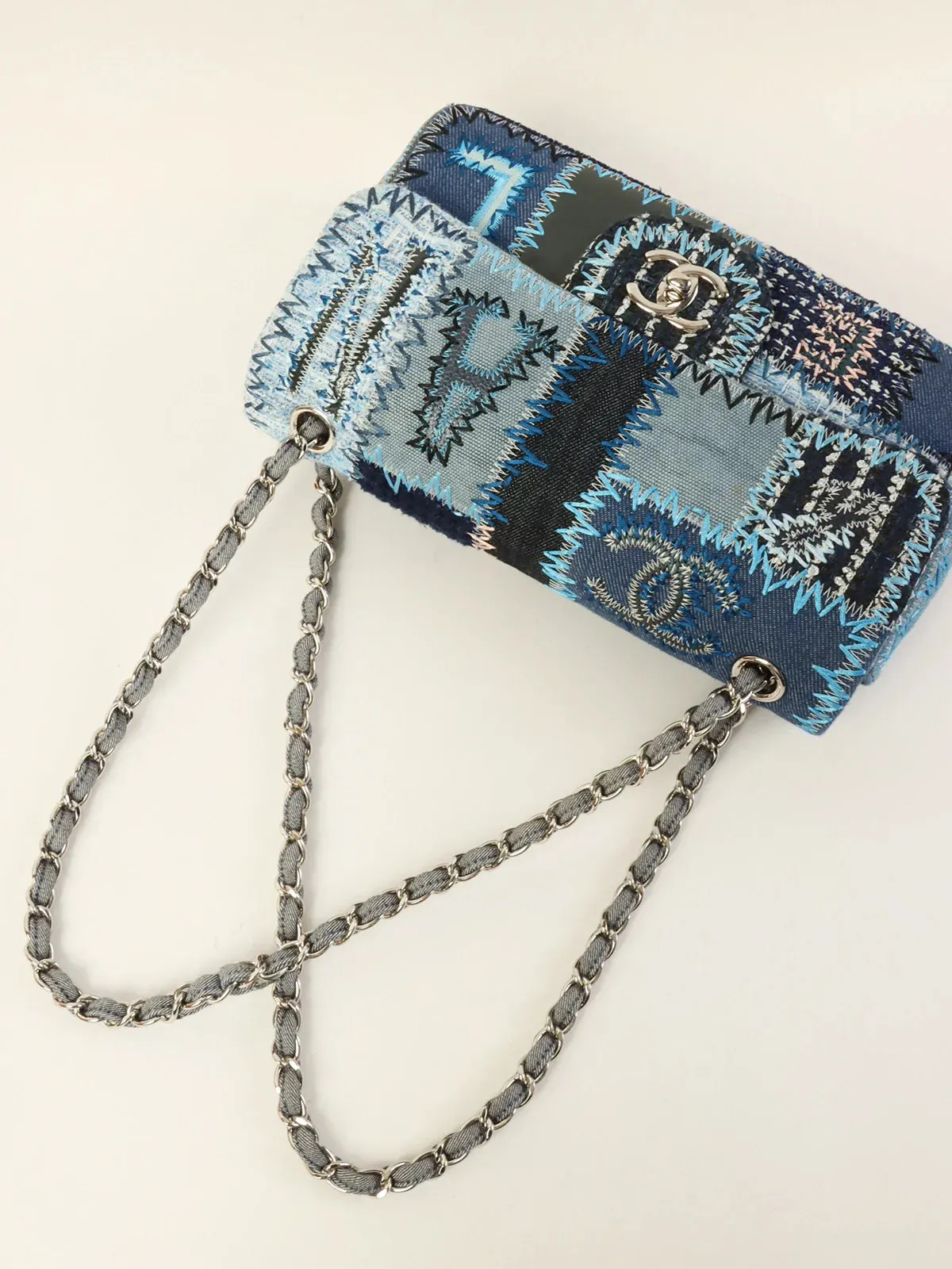CHANEL Around 2014 Made Patchwork Classic New Chain Shoulder Bag Blue/Multi