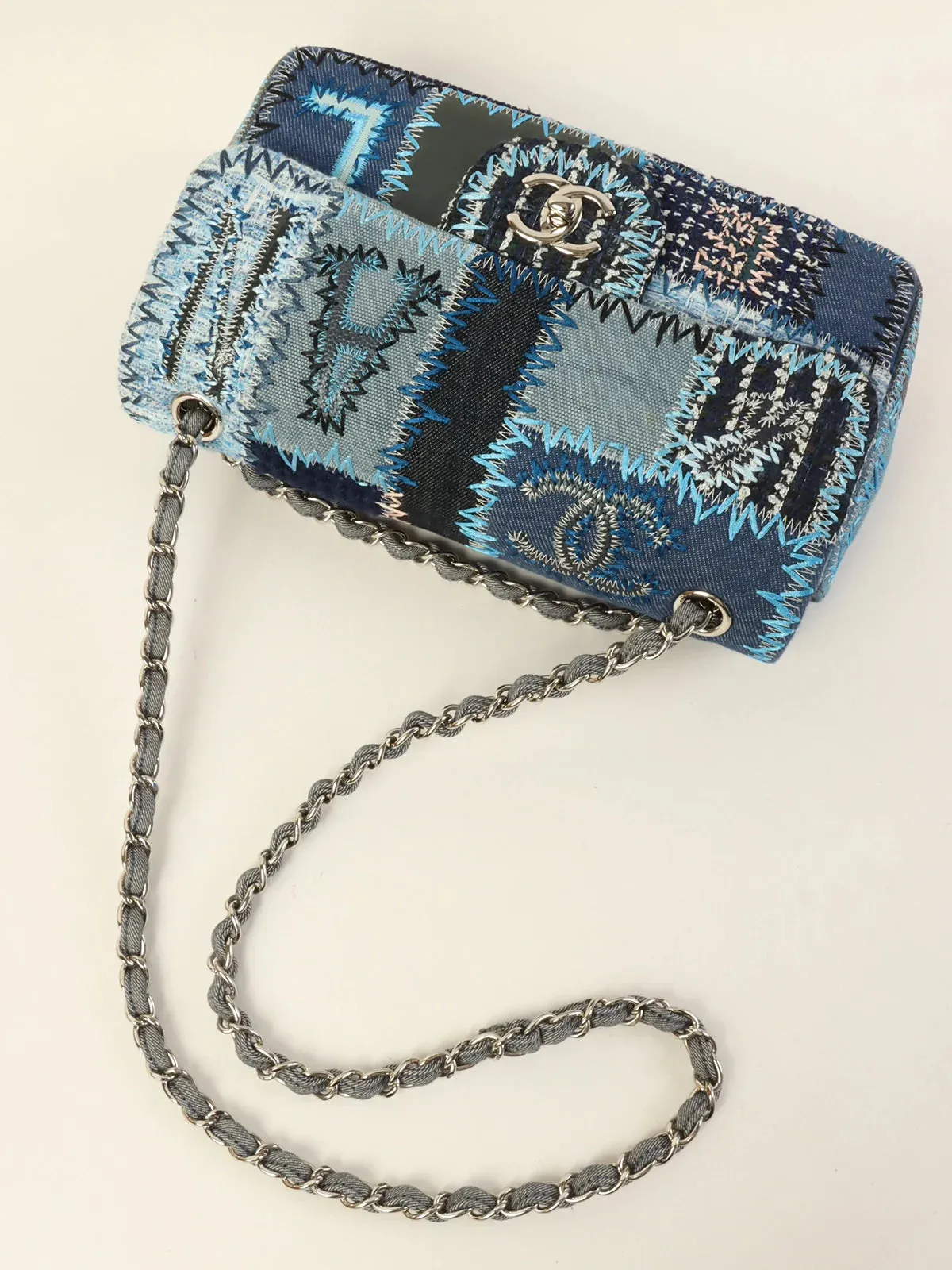 CHANEL Around 2014 Made Patchwork Classic New Chain Shoulder Bag Blue/Multi