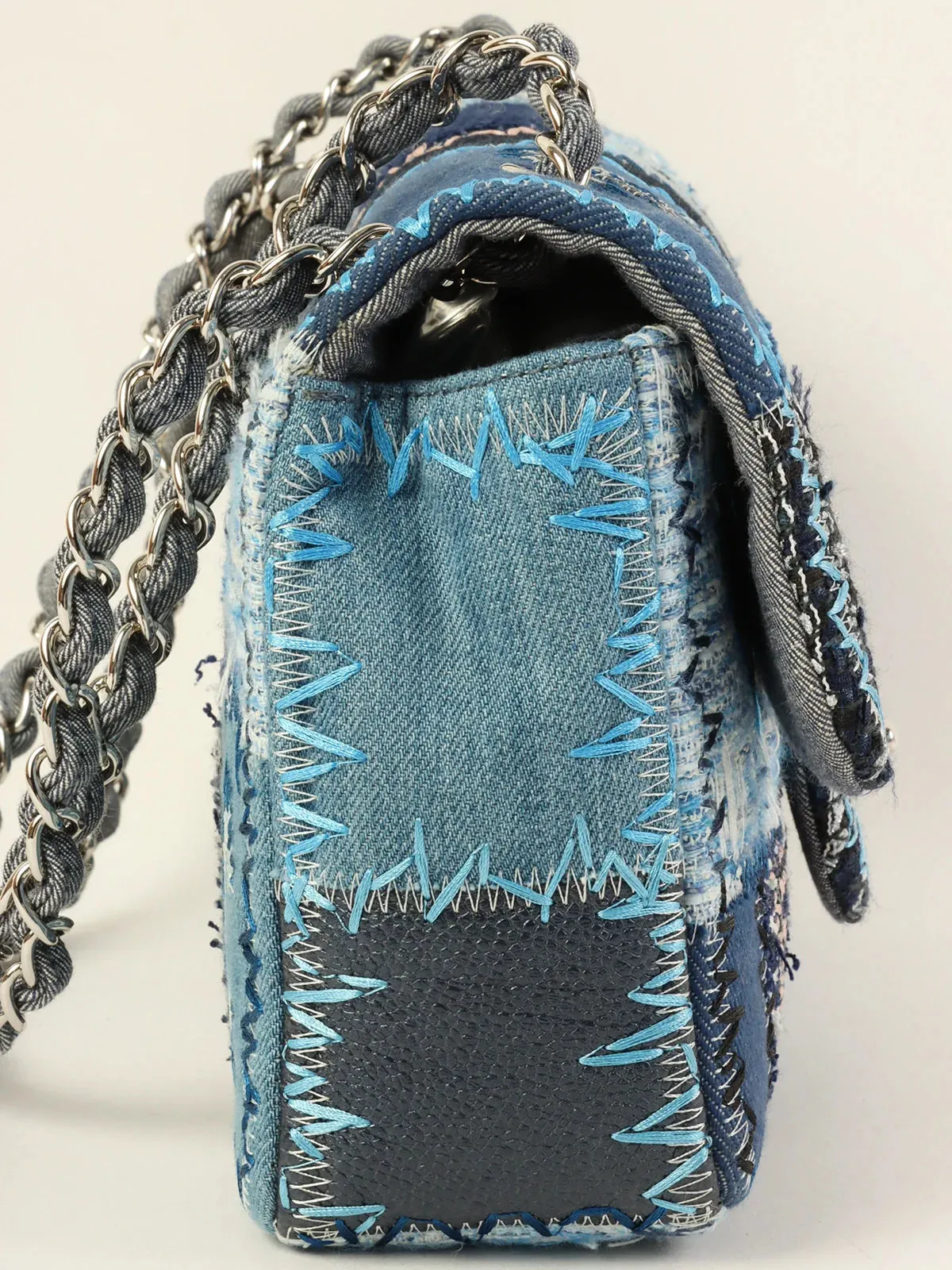 CHANEL Around 2014 Made Patchwork Classic New Chain Shoulder Bag Blue/Multi