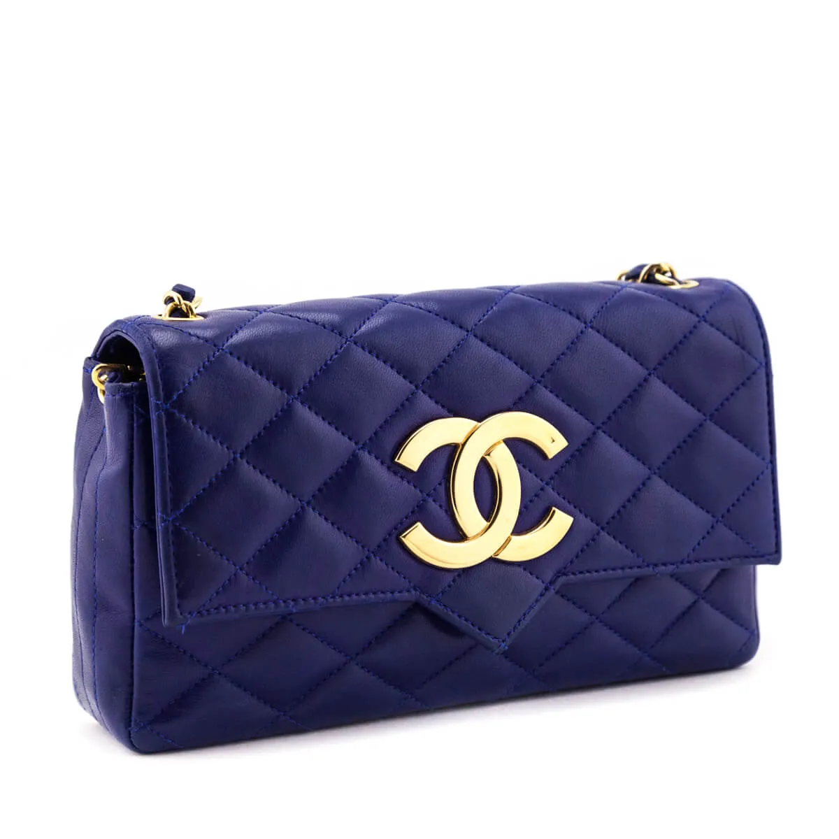 Chanel Blue Lambskin Quilted Vintage Pointed Flap Bag