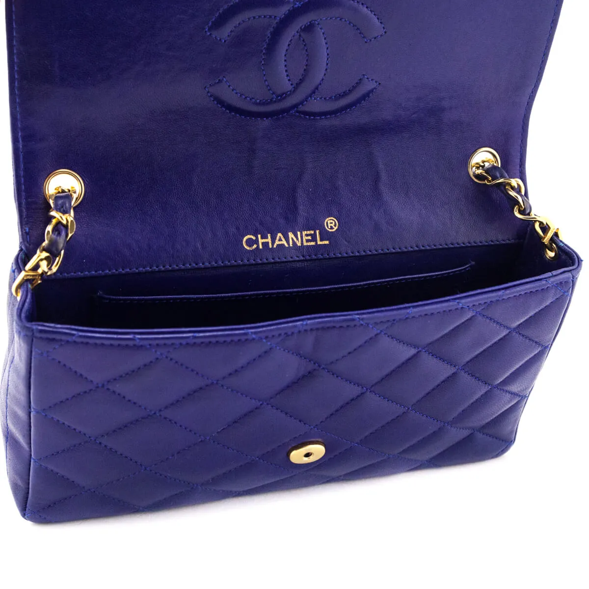 Chanel Blue Lambskin Quilted Vintage Pointed Flap Bag