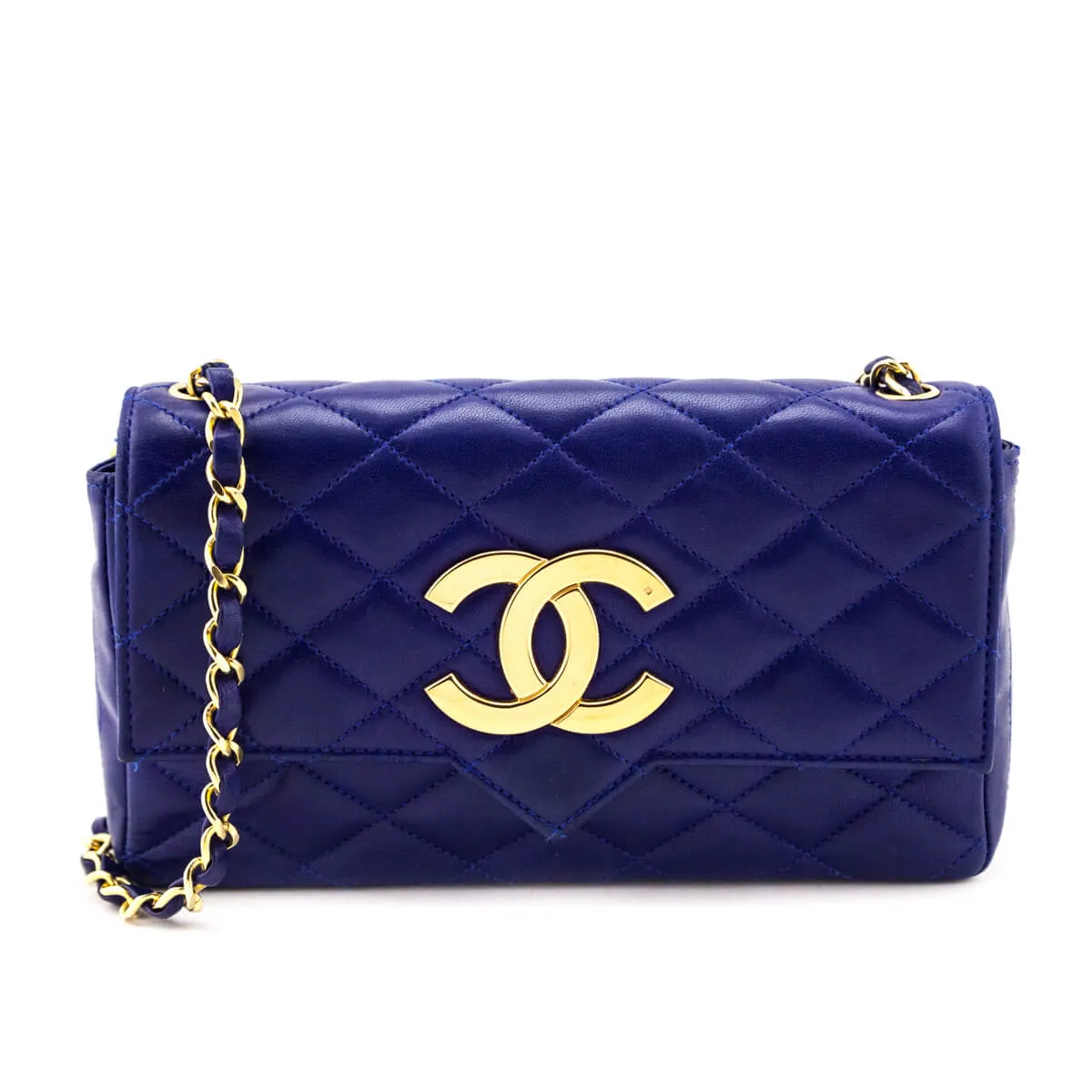 Chanel Blue Lambskin Quilted Vintage Pointed Flap Bag