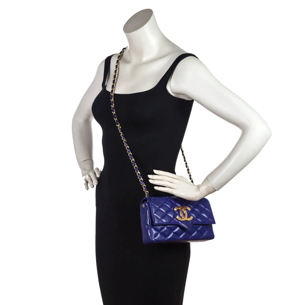 Chanel Blue Lambskin Quilted Vintage Pointed Flap Bag