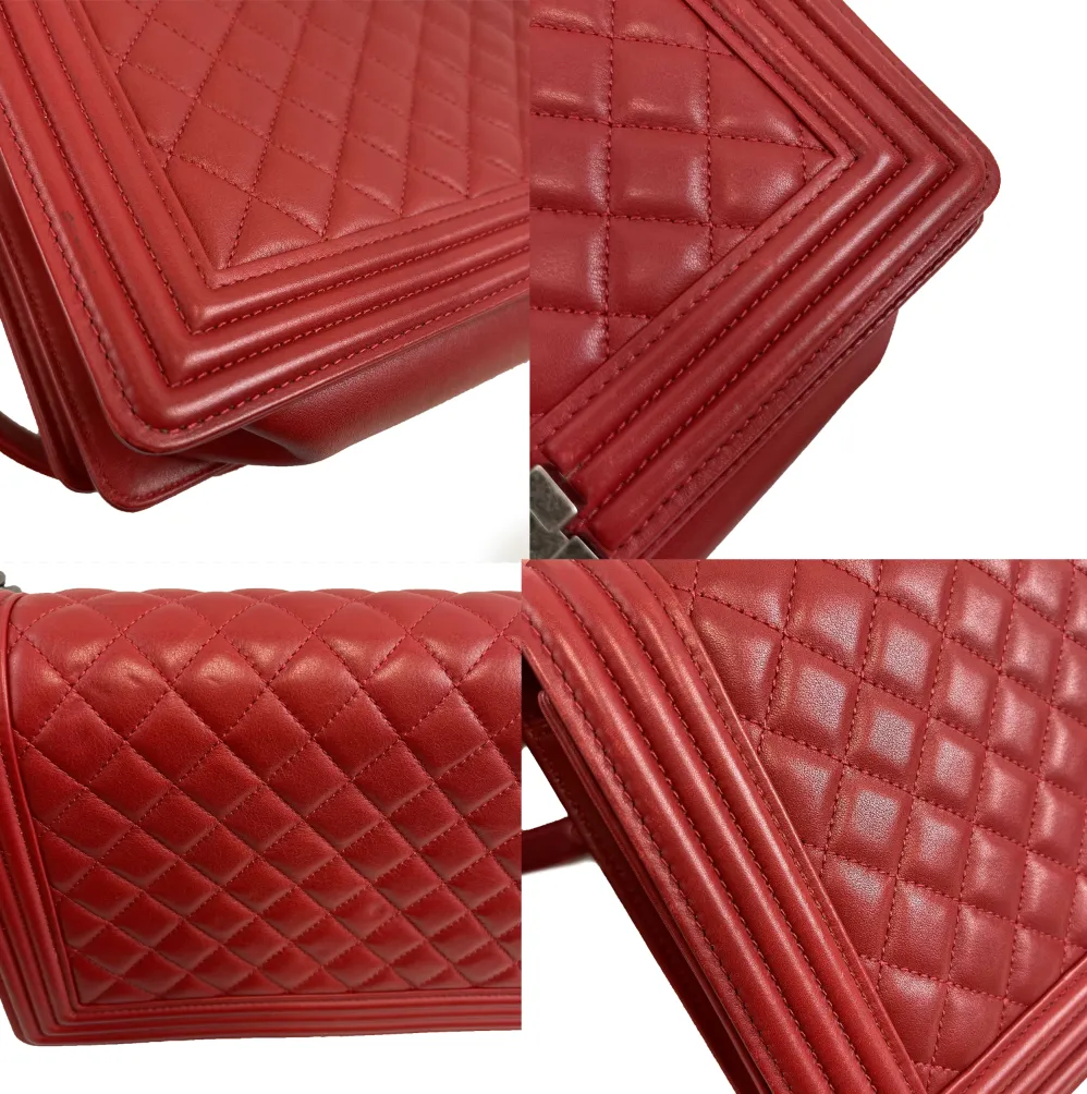 CHANEL Boy New Bag Quilted Calfskin New Medium Red Crossbody Bag