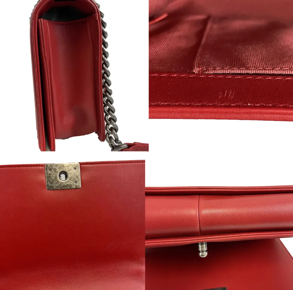 CHANEL Boy New Bag Quilted Calfskin New Medium Red Crossbody Bag