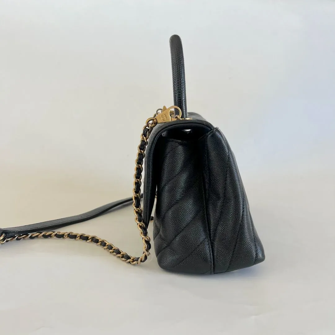 Chanel Coco Handle Black Chevron Mini Bag