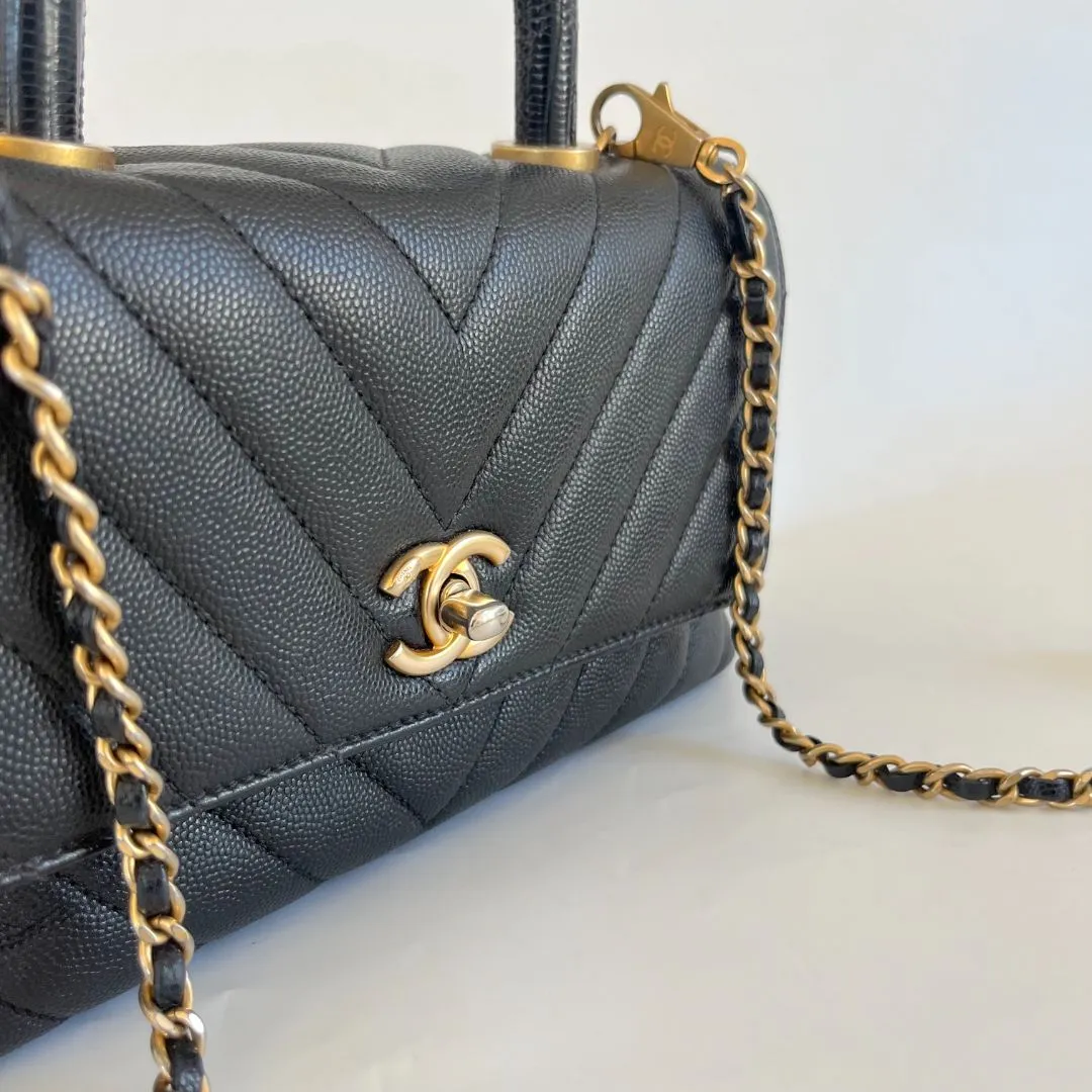 Chanel Coco Handle Black Chevron Mini Bag