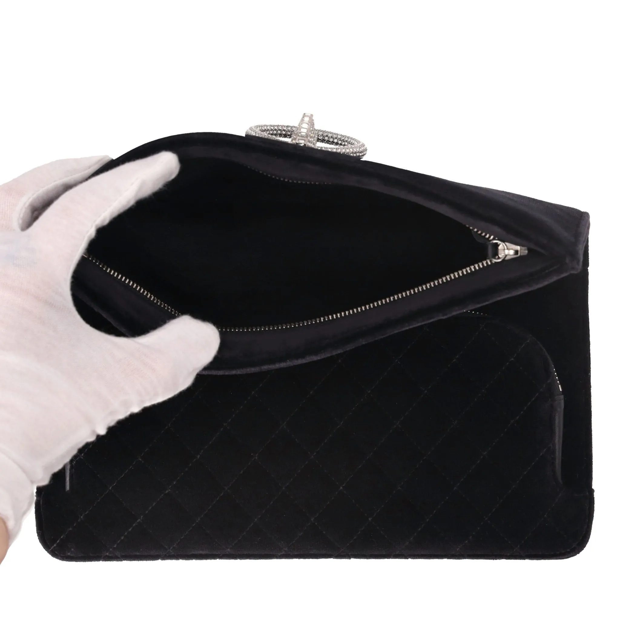 Chanel Crystal Detailed Velvet Clutch Bag
