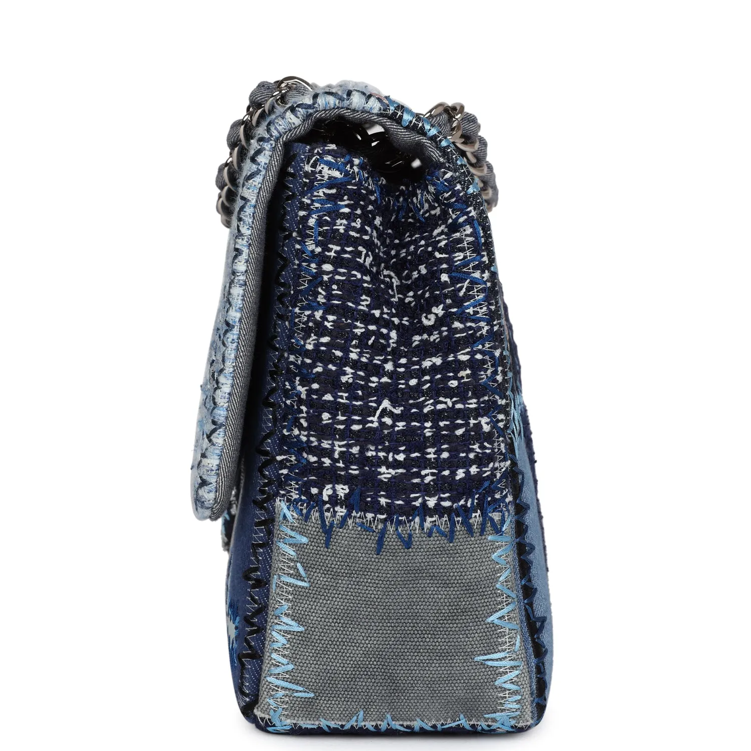 Chanel Jumbo Flap Bag Blue Patchwork Denim Silver Hardware