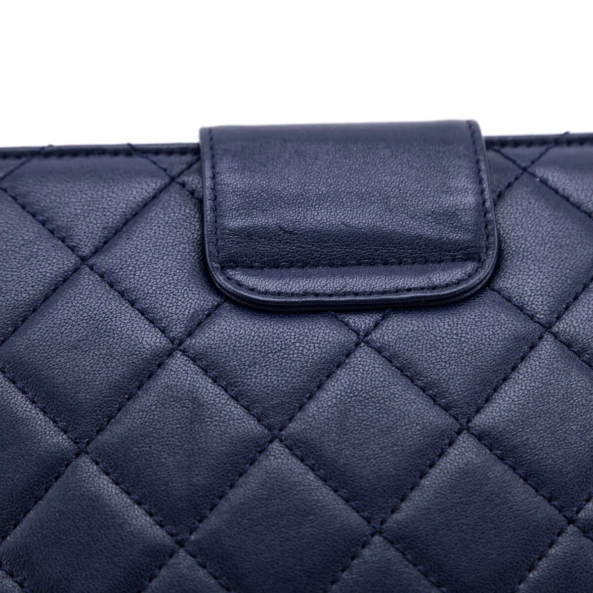 Chanel Navy Quilted Sheepskin Beauty Lock Clutch