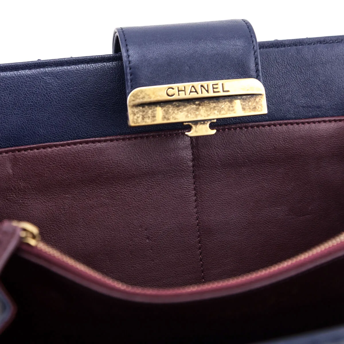 Chanel Navy Quilted Sheepskin Beauty Lock Clutch