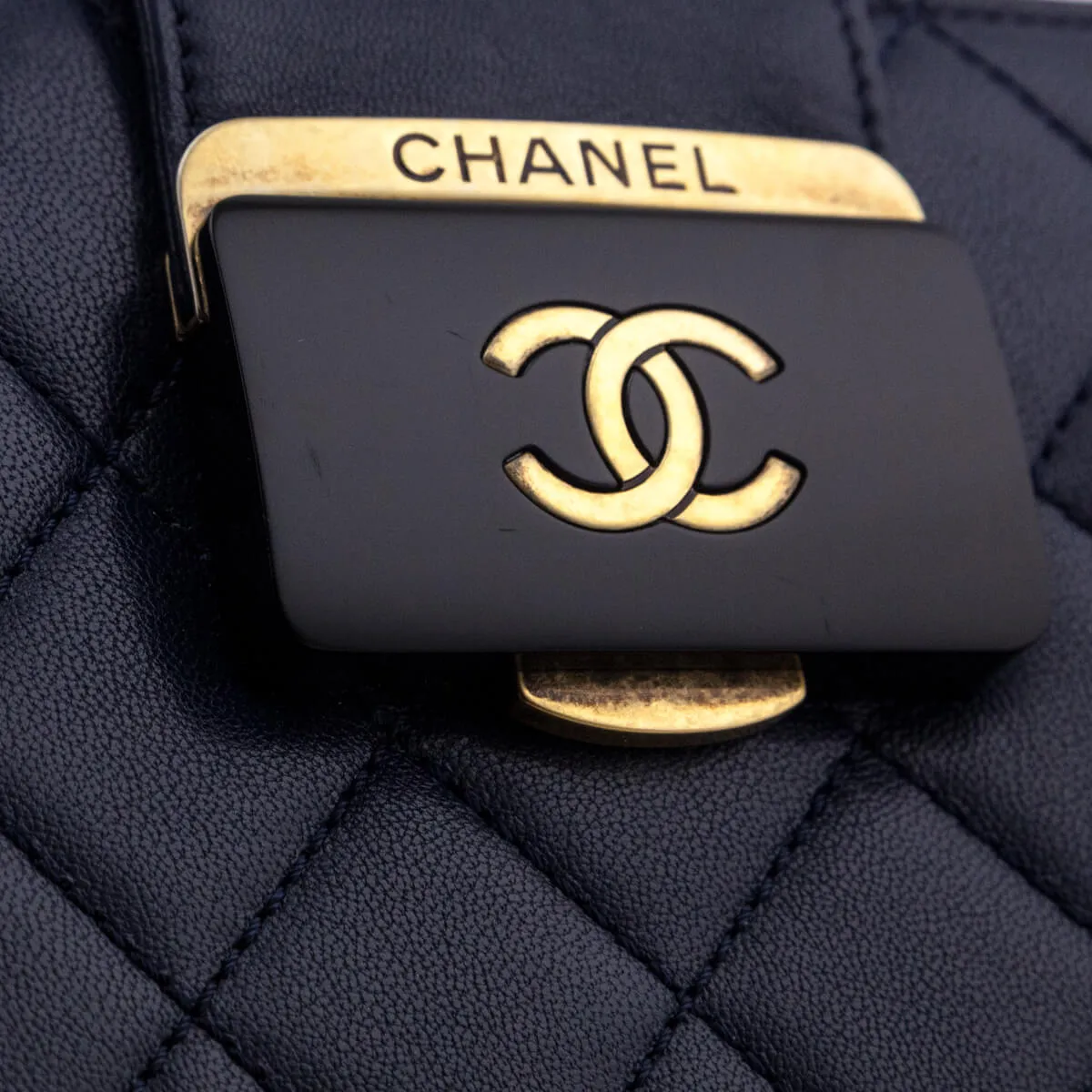Chanel Navy Quilted Sheepskin Beauty Lock Clutch