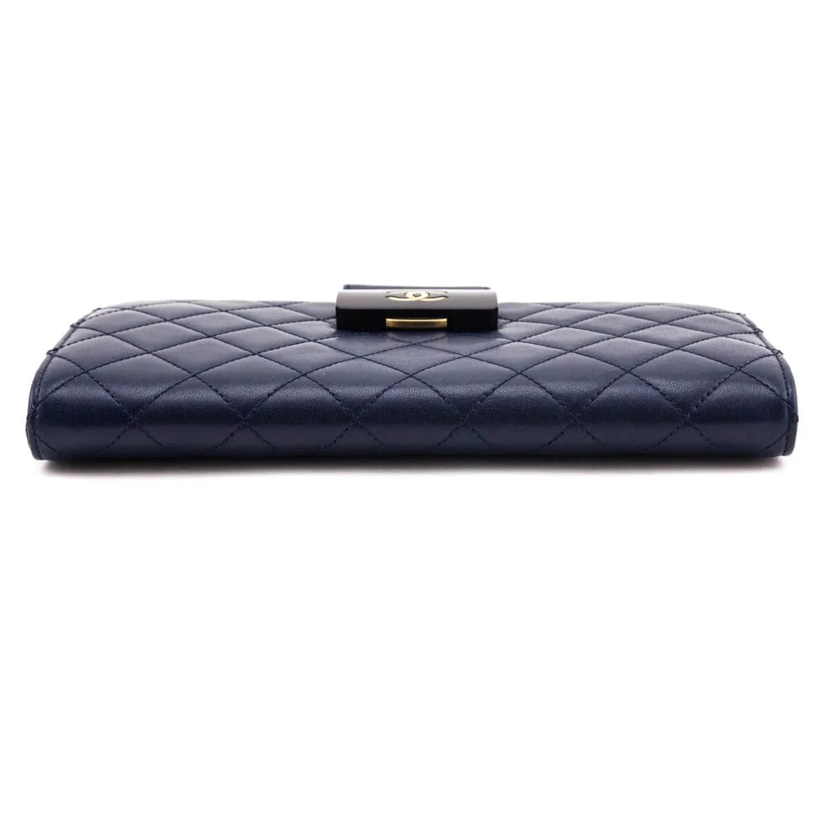 Chanel Navy Quilted Sheepskin Beauty Lock Clutch
