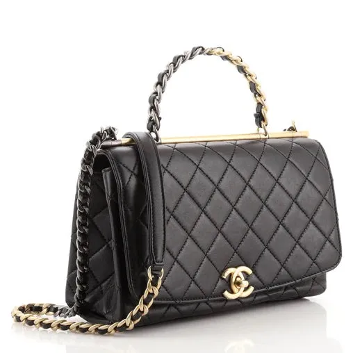 CHANEL TWO-TONE CHAIN QUILTED LAMBSKIN TOP HANDLE FLAP BAG