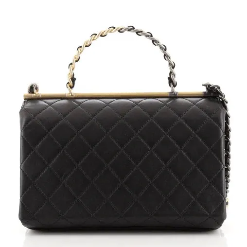 CHANEL TWO-TONE CHAIN QUILTED LAMBSKIN TOP HANDLE FLAP BAG