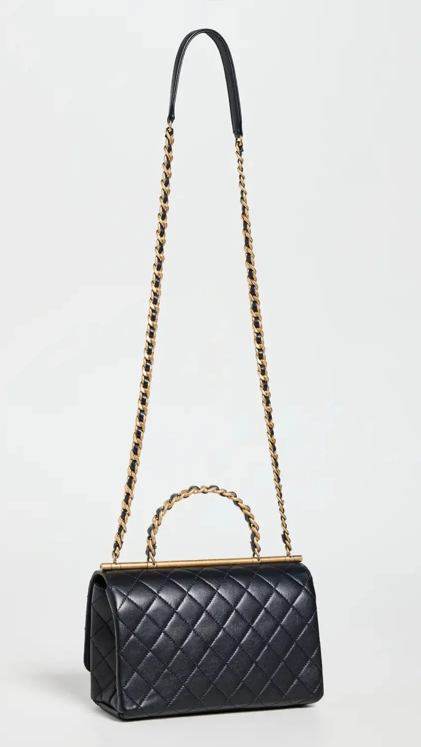 CHANEL TWO-TONE CHAIN QUILTED LAMBSKIN TOP HANDLE FLAP BAG
