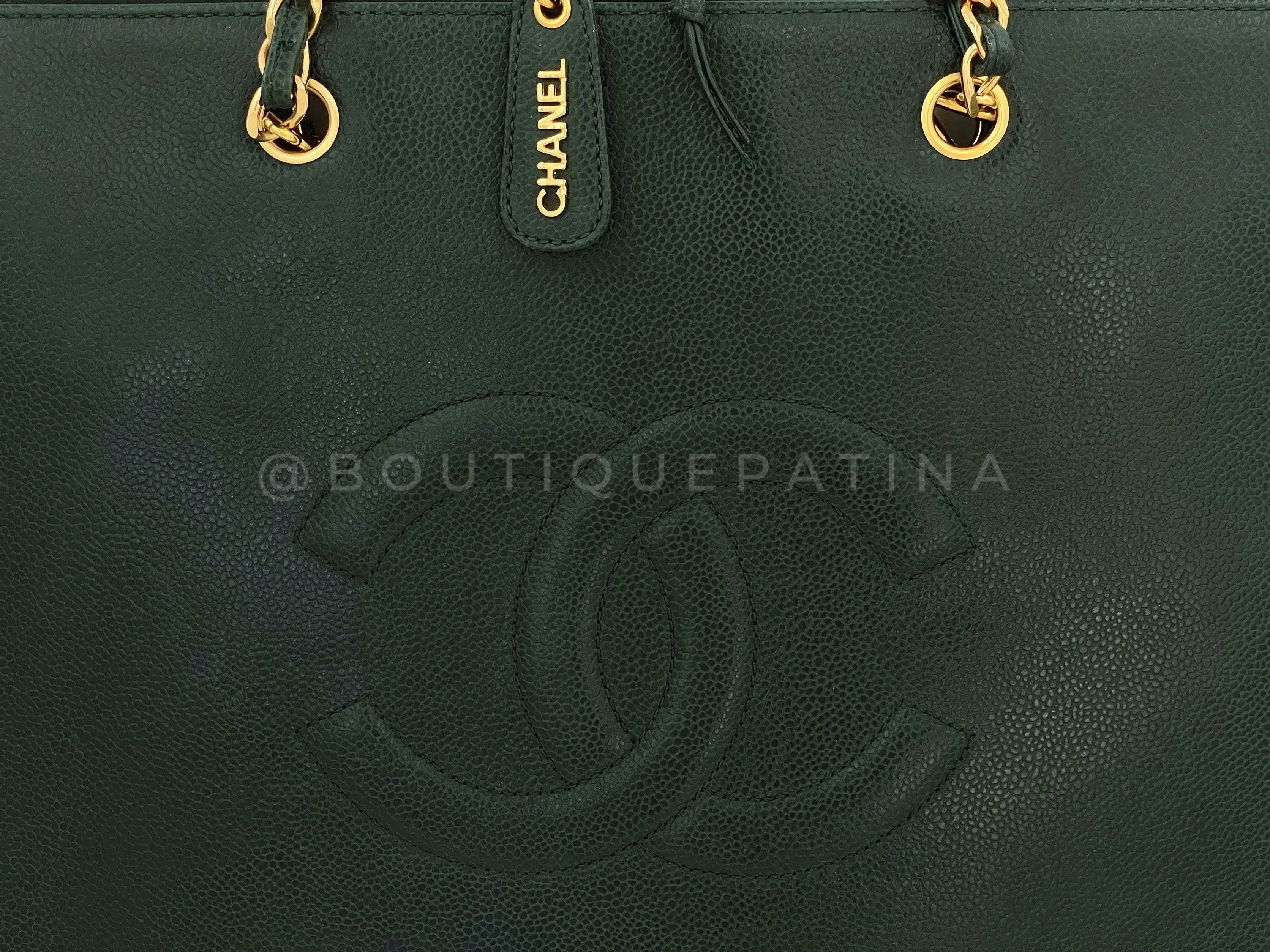 Chanel Vintage Dark Green Caviar Portfolio Laptop Work Tote Bag 24k GHW