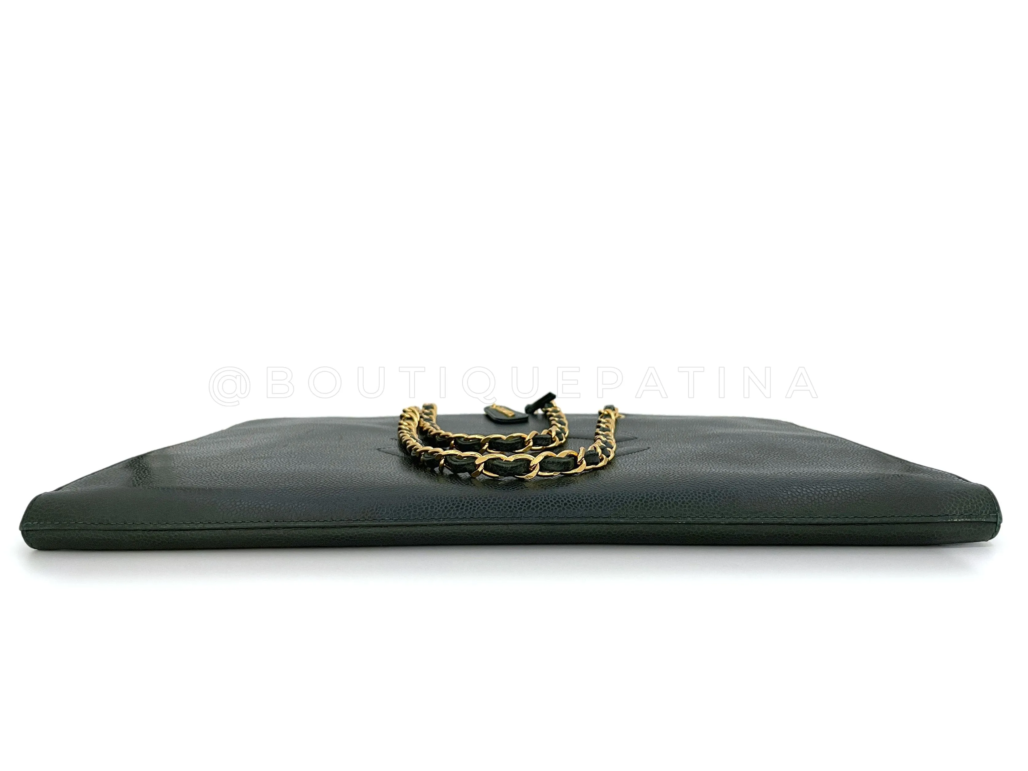 Chanel Vintage Dark Green Caviar Portfolio Laptop Work Tote Bag 24k GHW