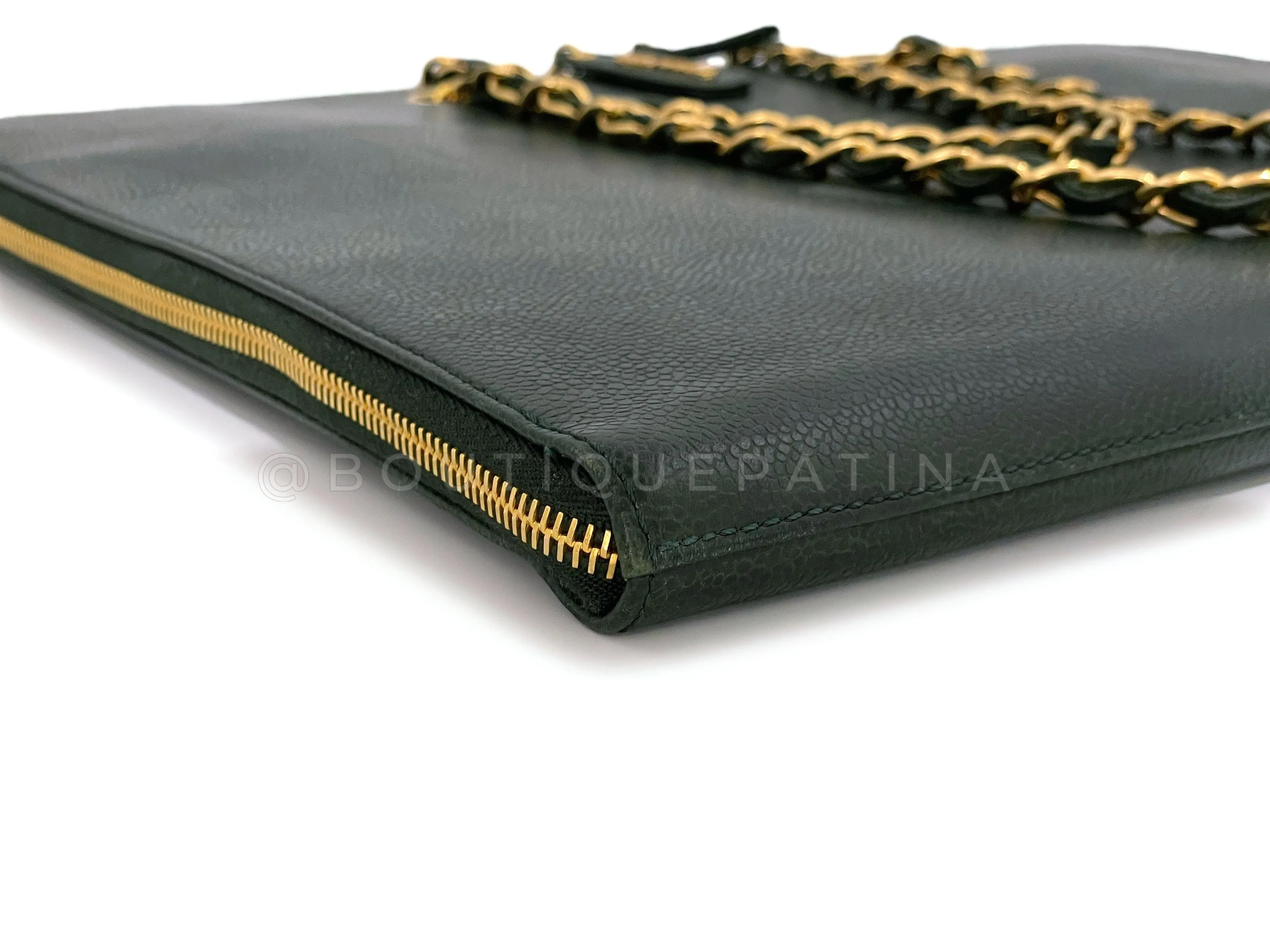 Chanel Vintage Dark Green Caviar Portfolio Laptop Work Tote Bag 24k GHW