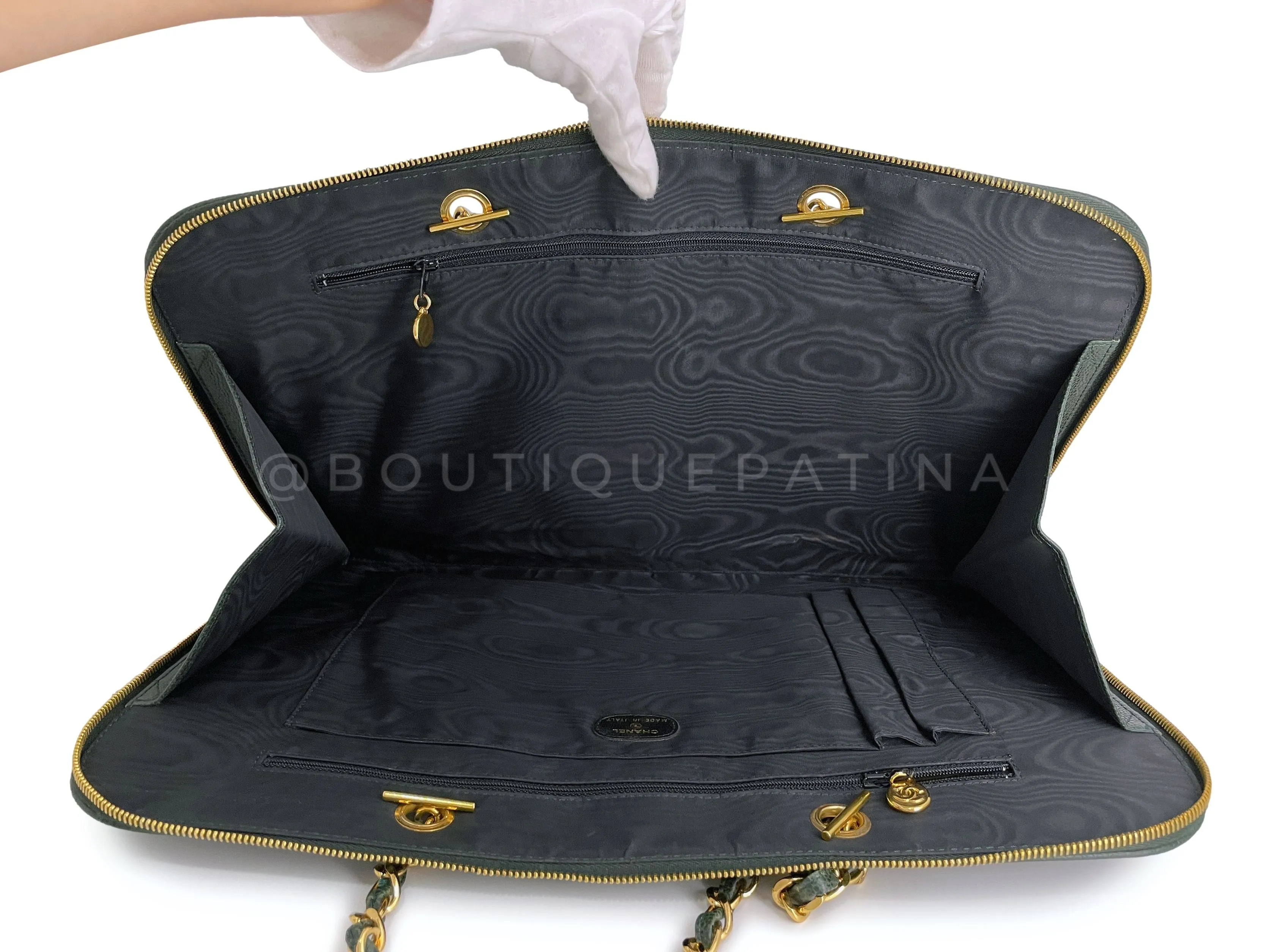 Chanel Vintage Dark Green Caviar Portfolio Laptop Work Tote Bag 24k GHW