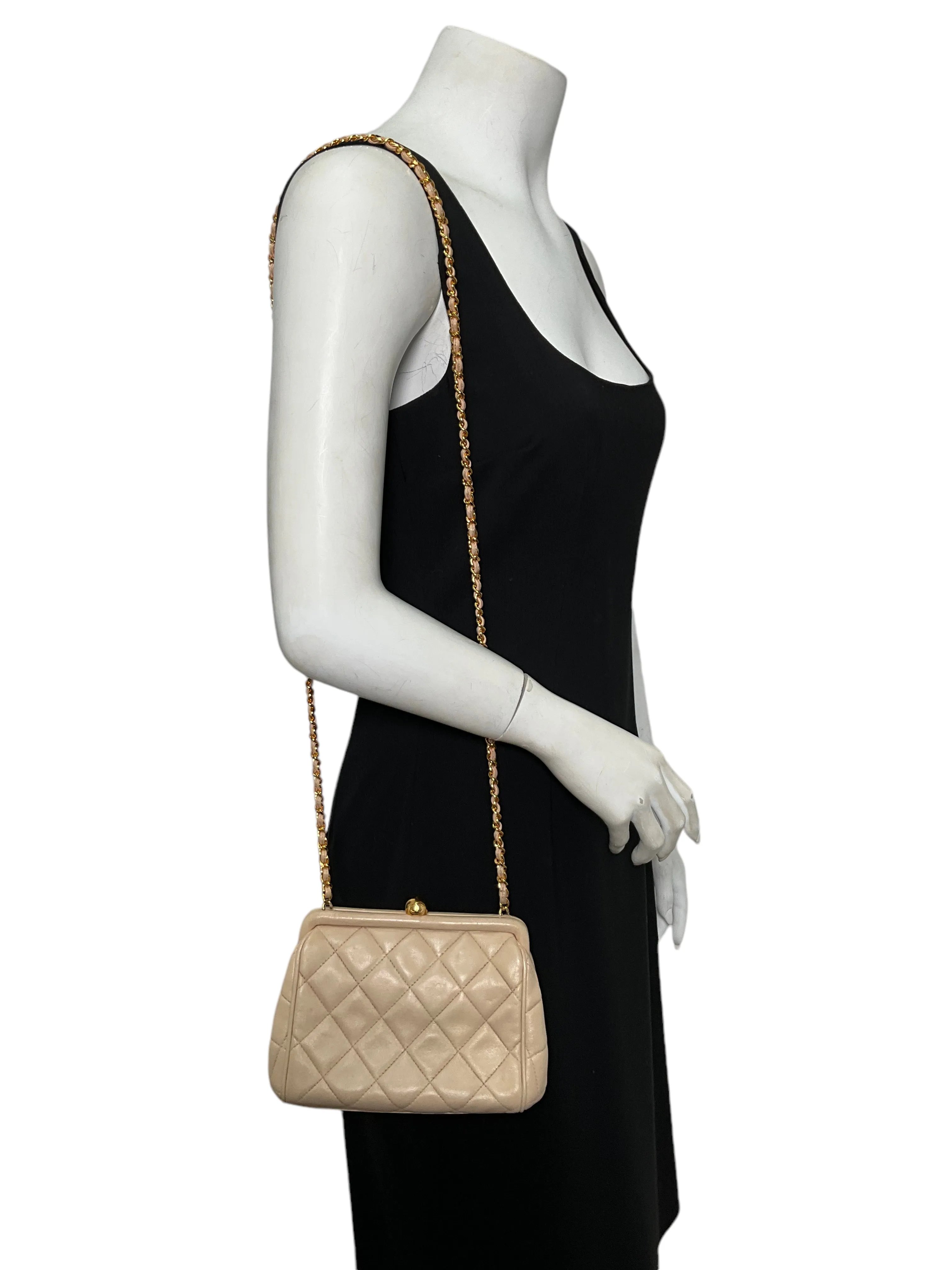 CHANEL Vintage Quilted Leather Mini Kiss Lock Framed Crossbody Bag