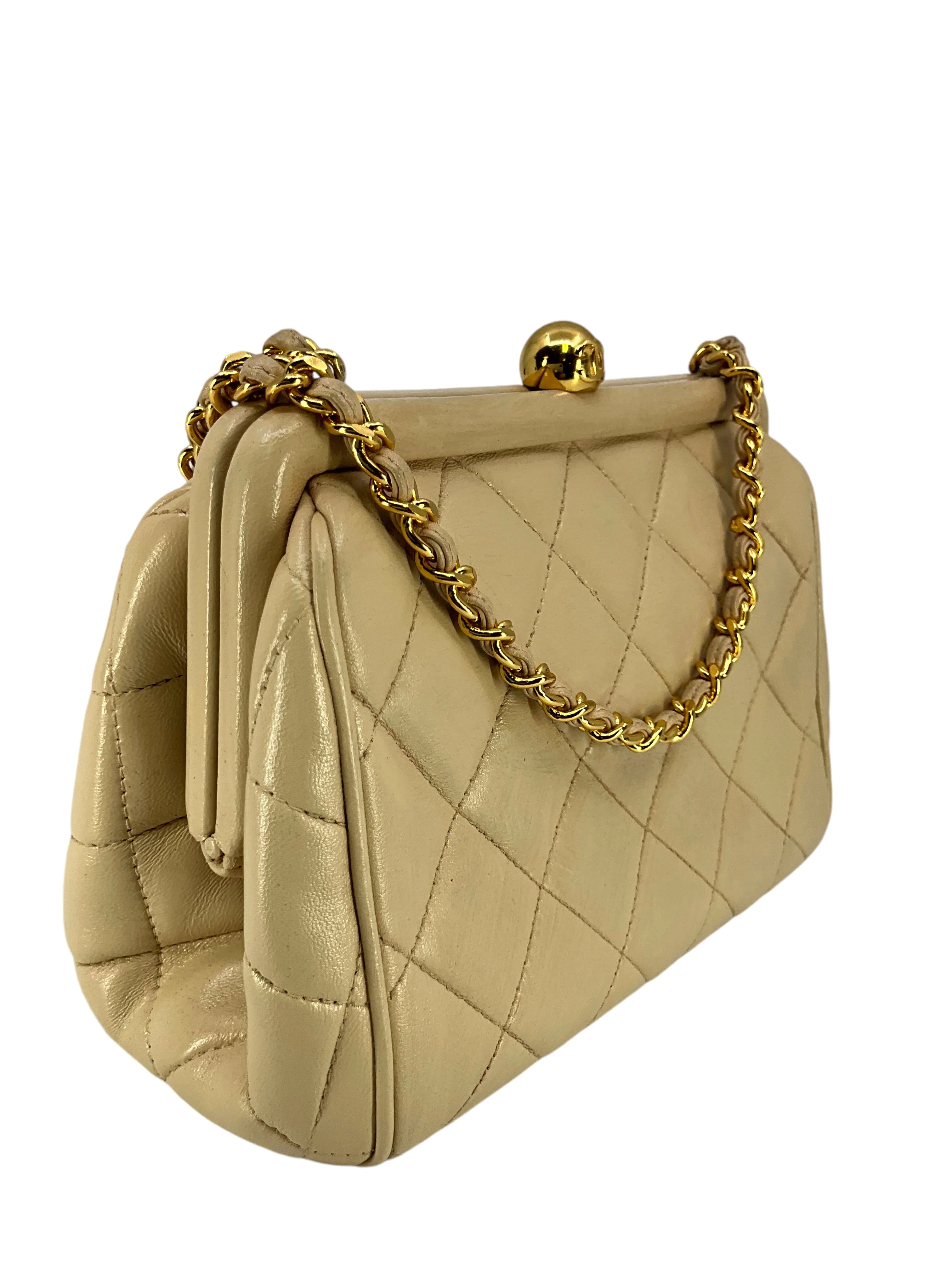 CHANEL Vintage Quilted Leather Mini Kiss Lock Framed Crossbody Bag