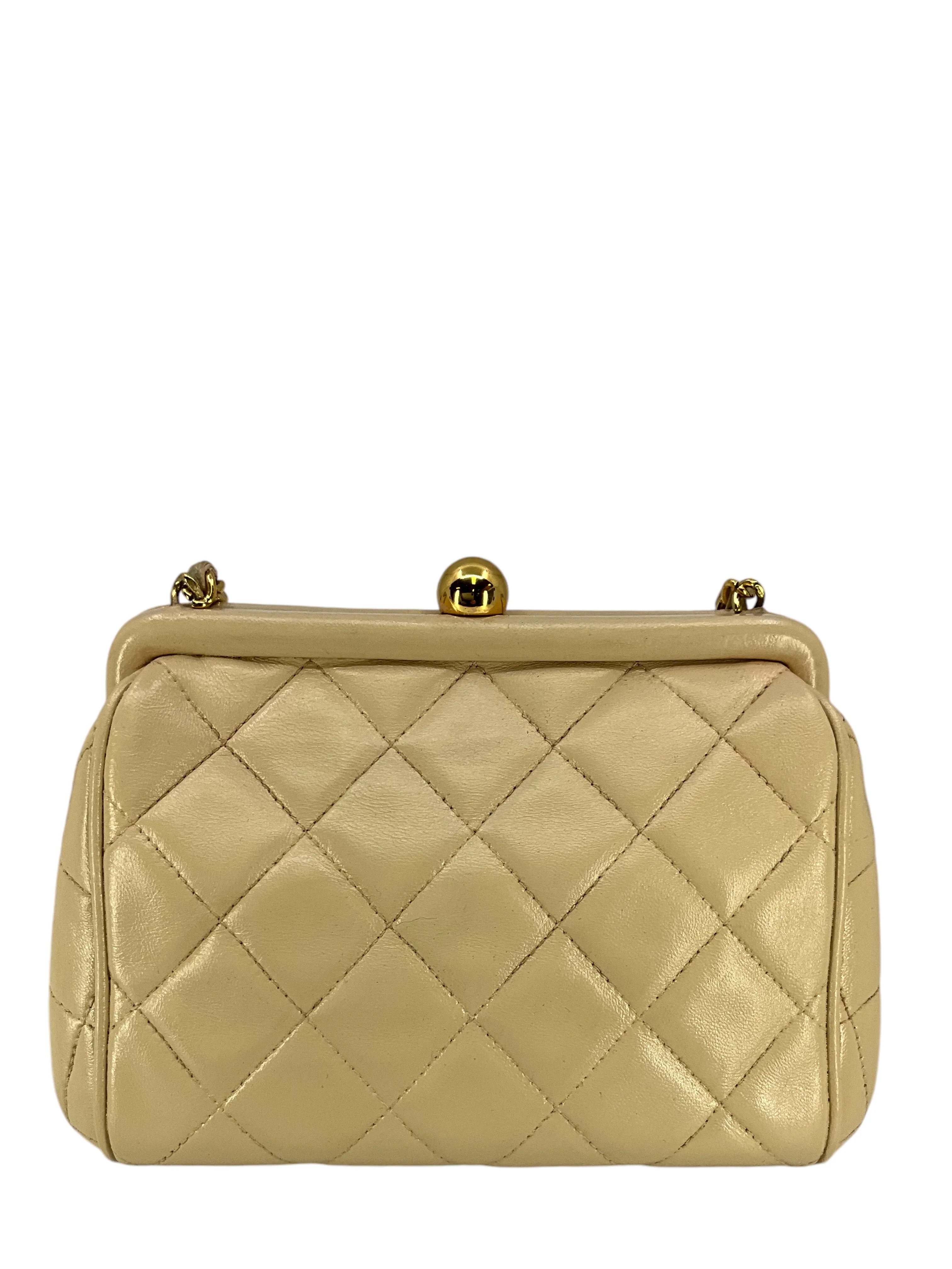 CHANEL Vintage Quilted Leather Mini Kiss Lock Framed Crossbody Bag