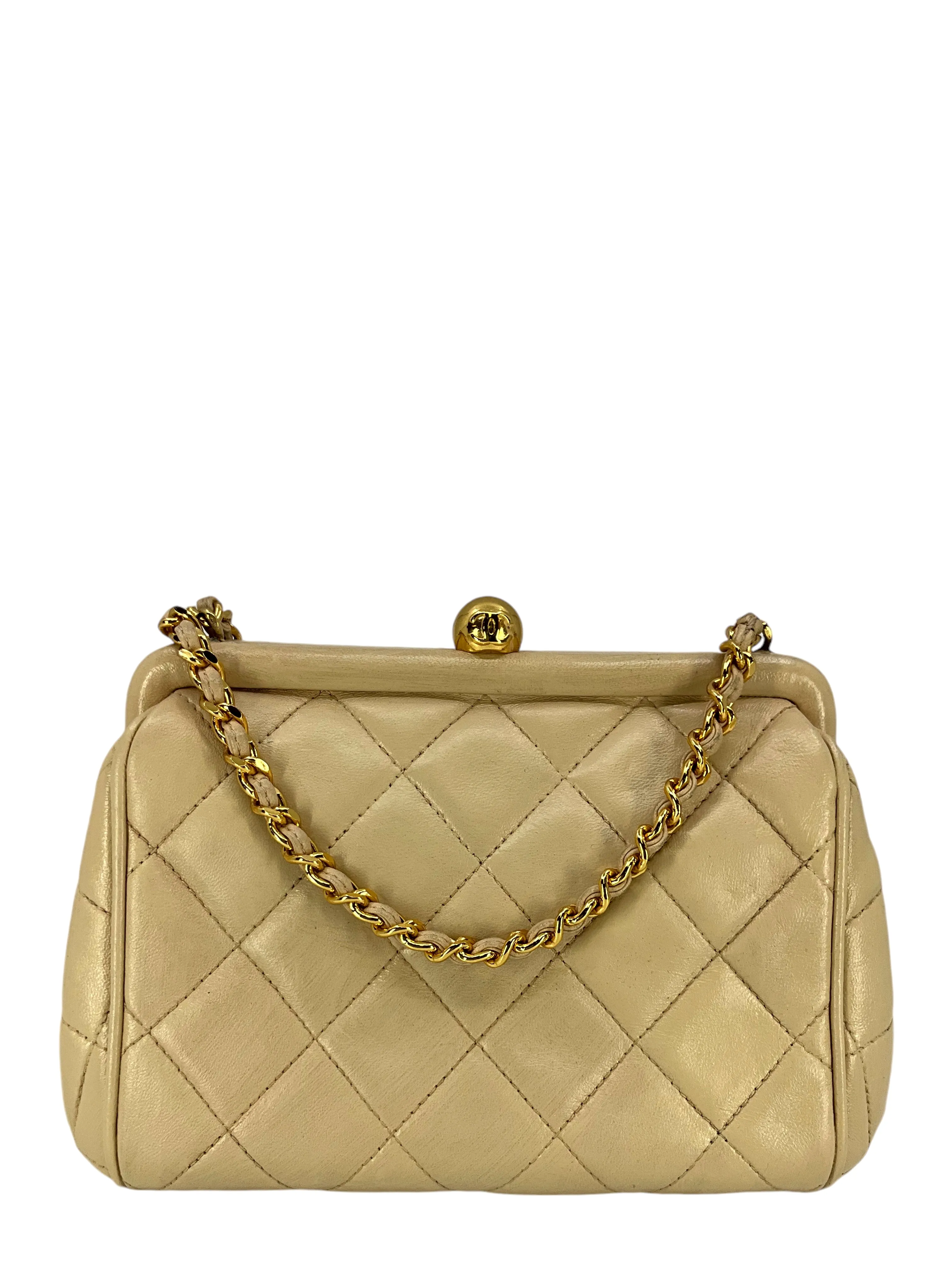 CHANEL Vintage Quilted Leather Mini Kiss Lock Framed Crossbody Bag