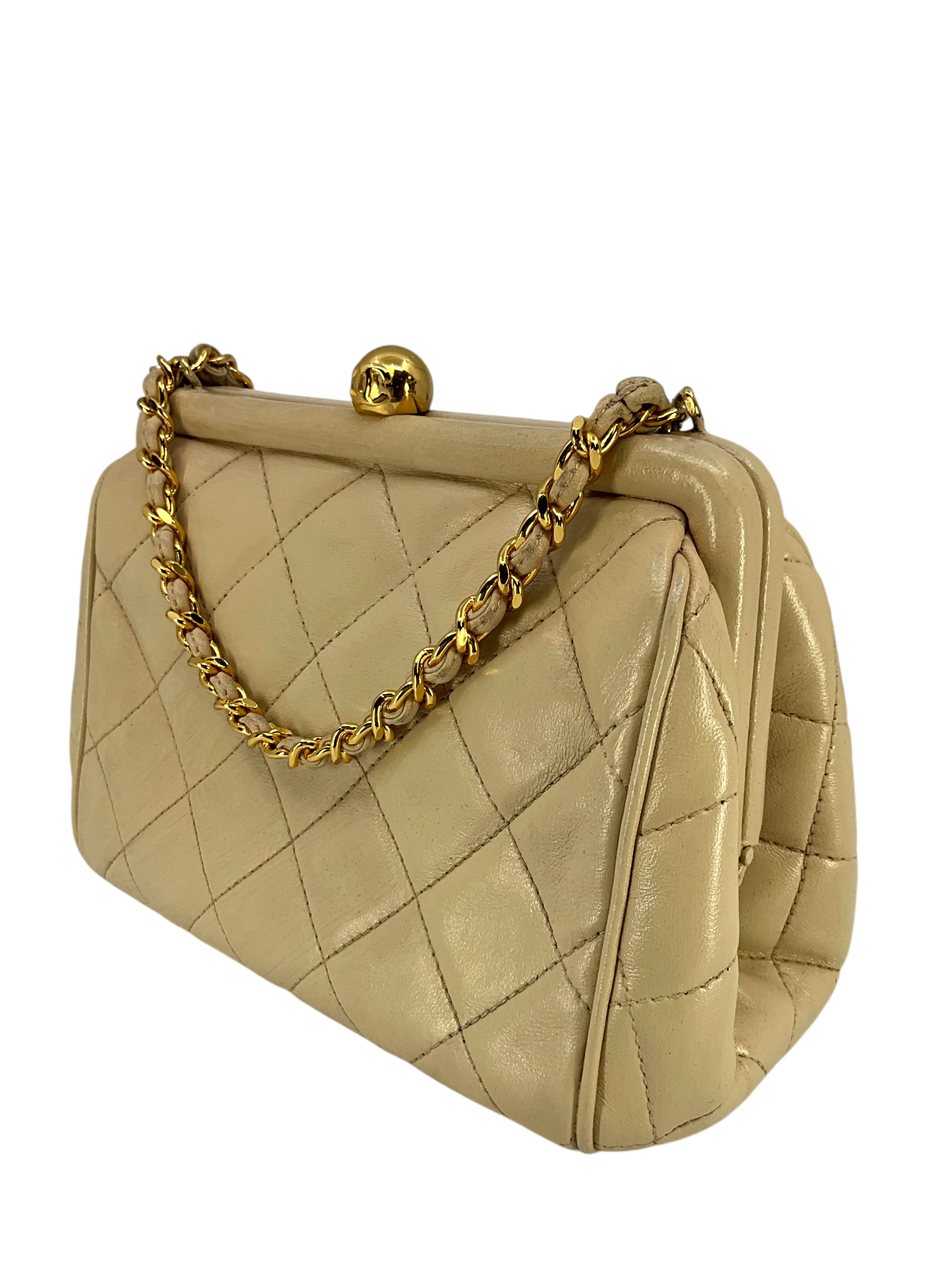 CHANEL Vintage Quilted Leather Mini Kiss Lock Framed Crossbody Bag