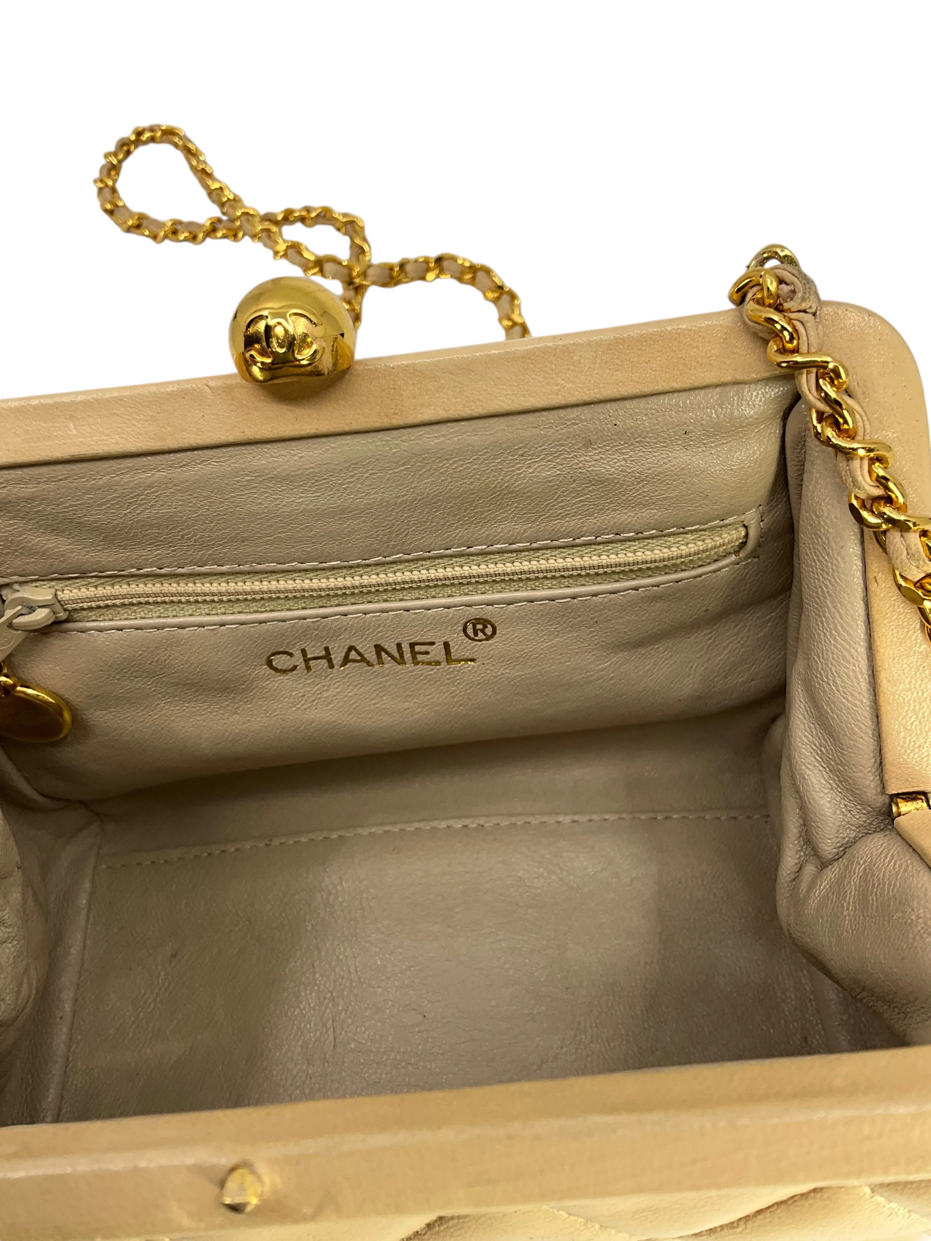 CHANEL Vintage Quilted Leather Mini Kiss Lock Framed Crossbody Bag
