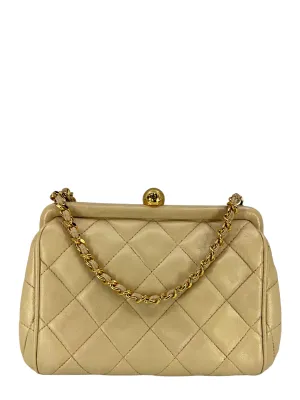 CHANEL Vintage Quilted Leather Mini Kiss Lock Framed Crossbody Bag
