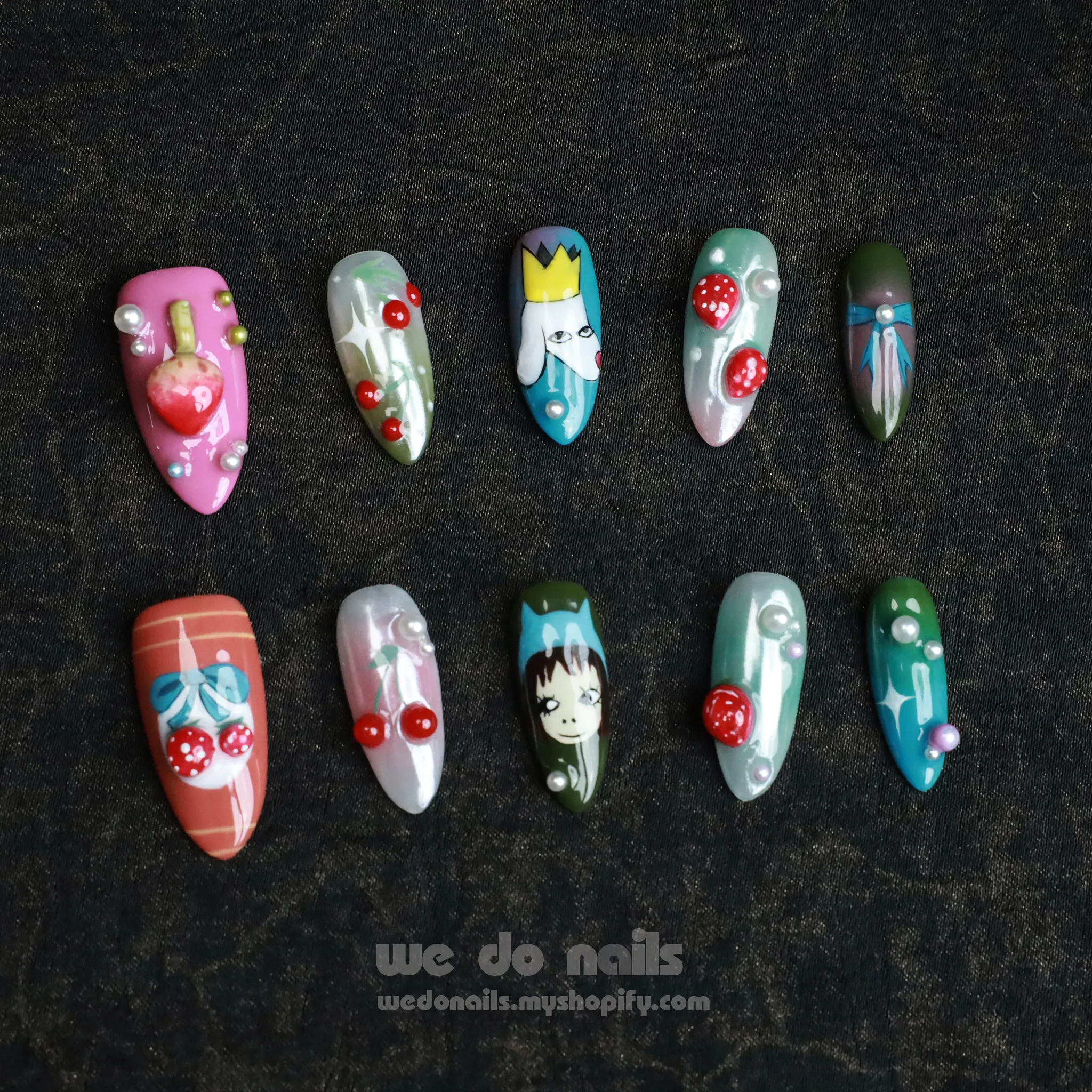 Cherry Blossom Dreams | Cute and Sweet, Cartoon and 3D | Medium Almond | Custom Press On Nails