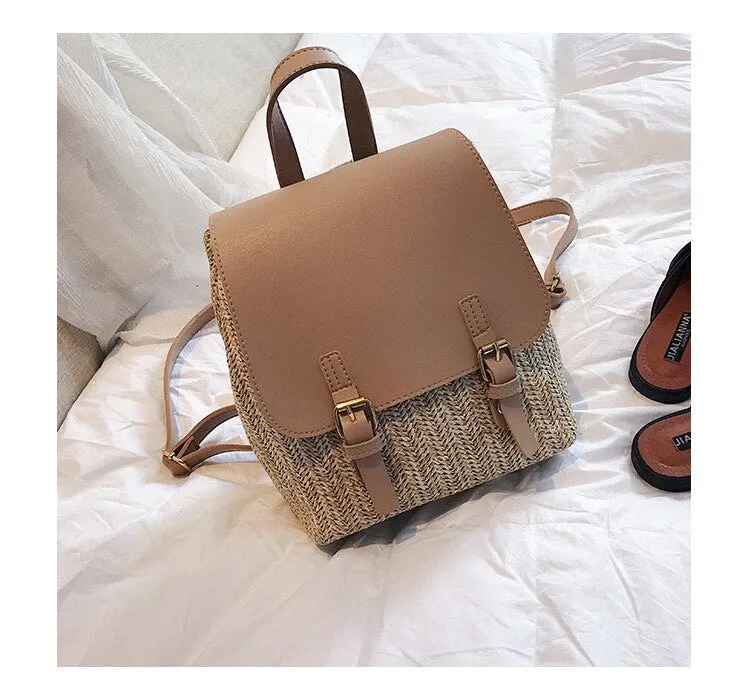 Christmas Gift casual straw backpacks for women wicker woven school bag tenage girls rattan summer beach back pack travel bags female sac 2020